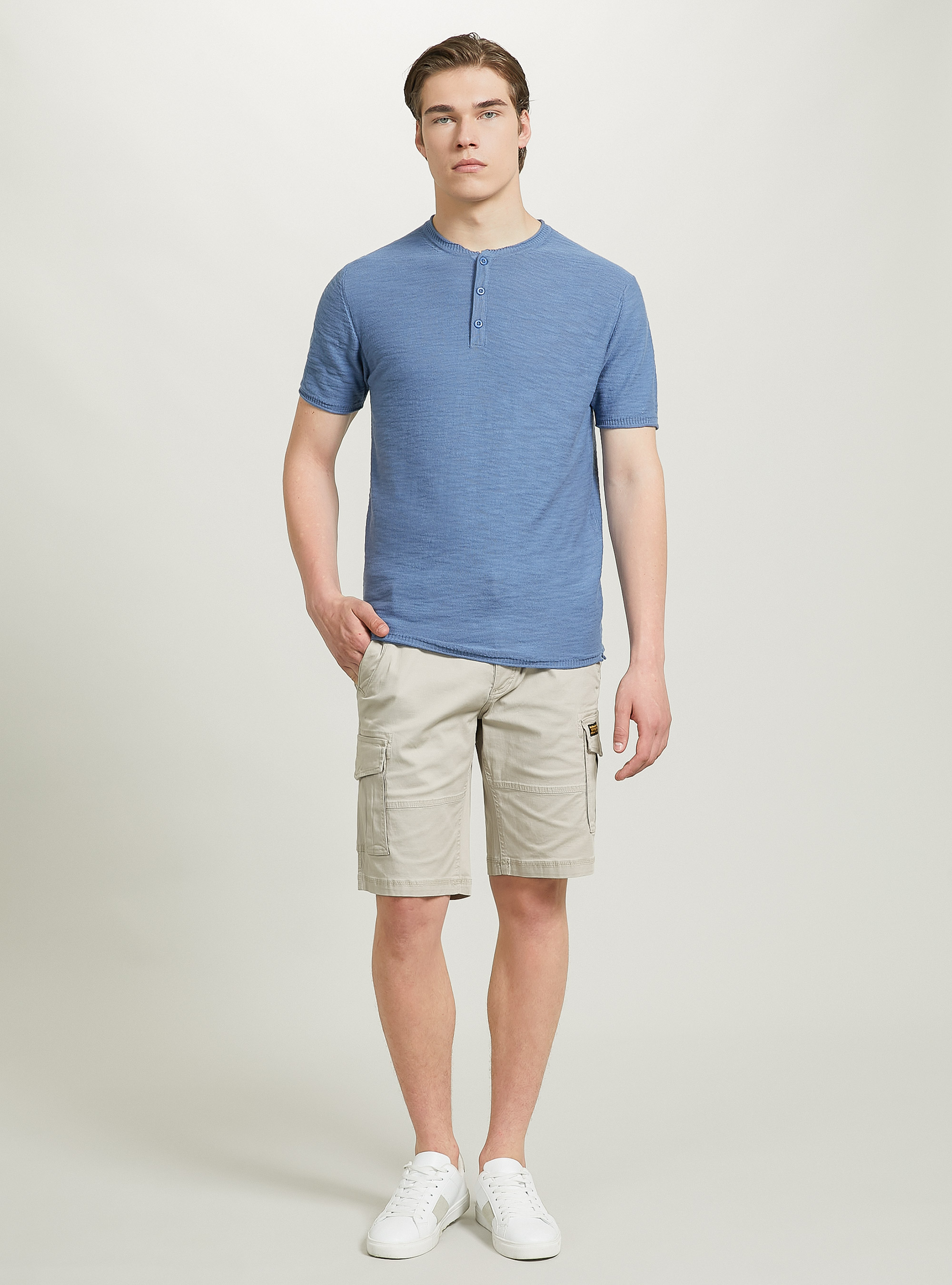 Short-sleeved serafino pullover, BL2 BLUE MEDIUM