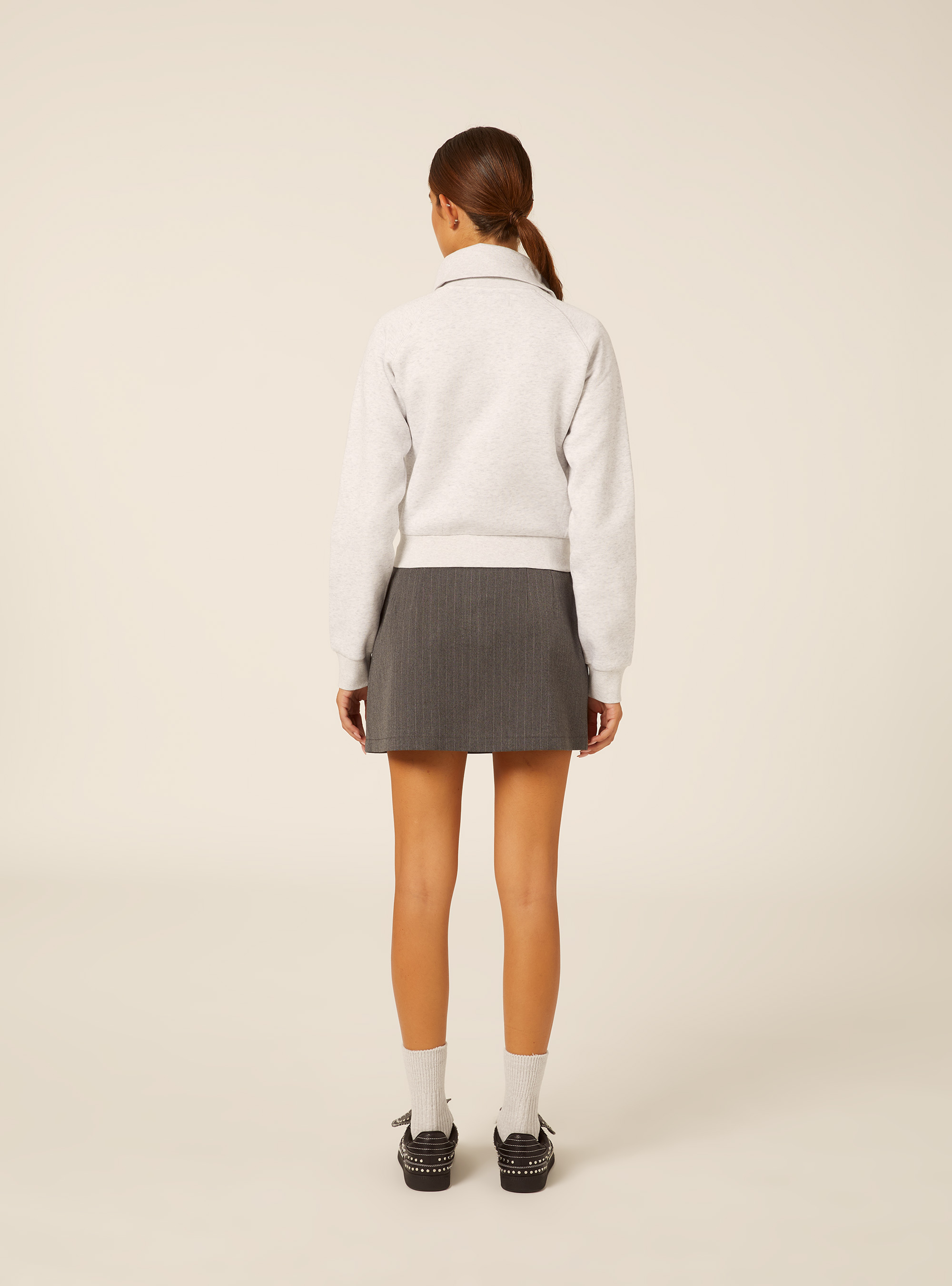 Cropped zip-up sweatshirt with high collar, MGY3 GREY MEL LIGHT