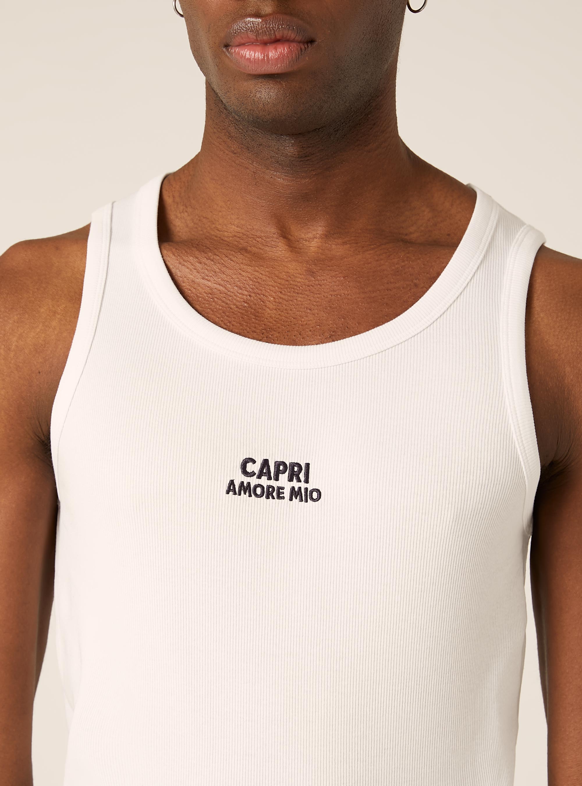 Canotta  in rib con ricamo capri amore mio, WH3 WHITE
