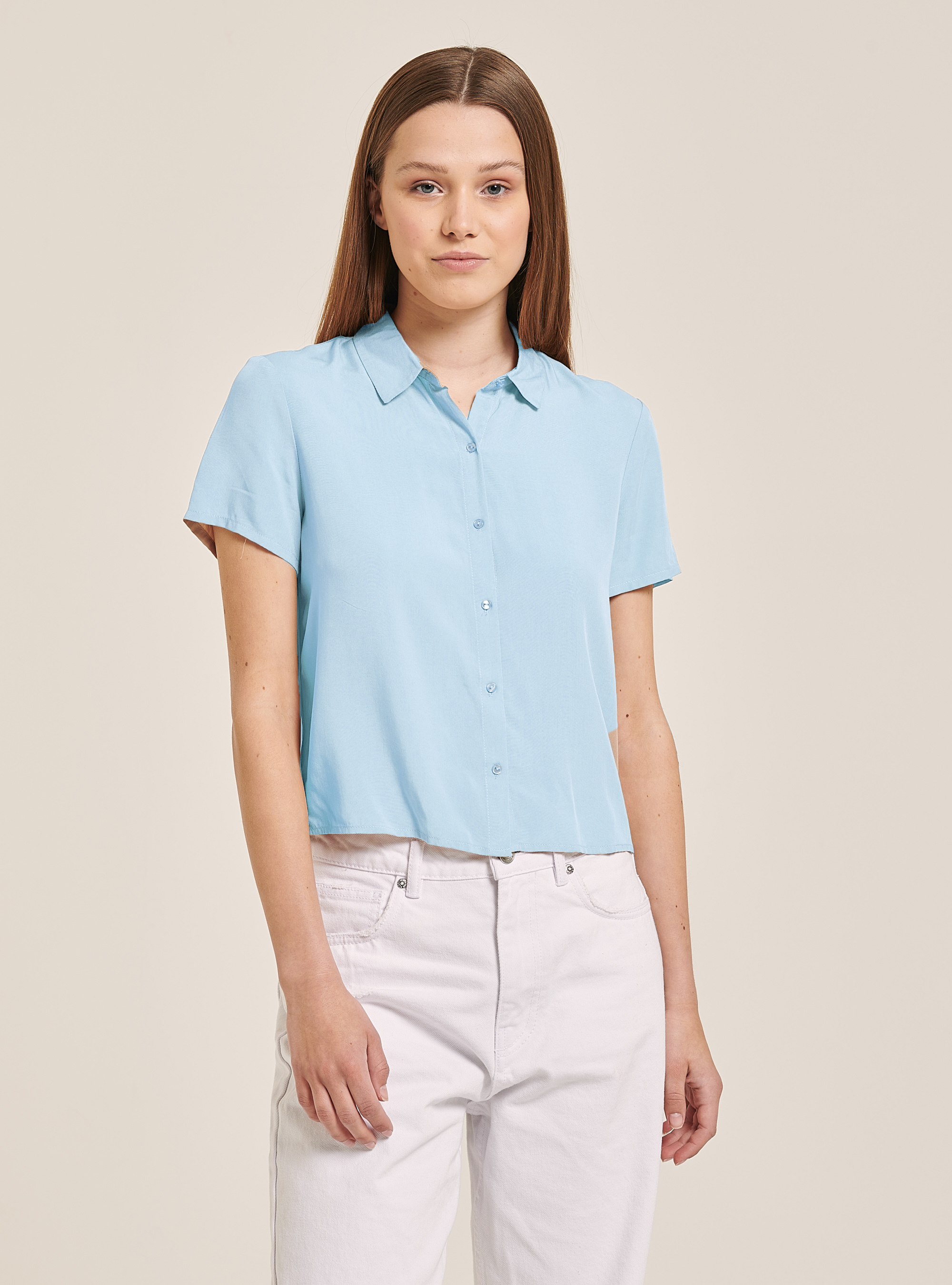 Cropped shirt with breast pocket, AZ3 AZURRE LIGHT