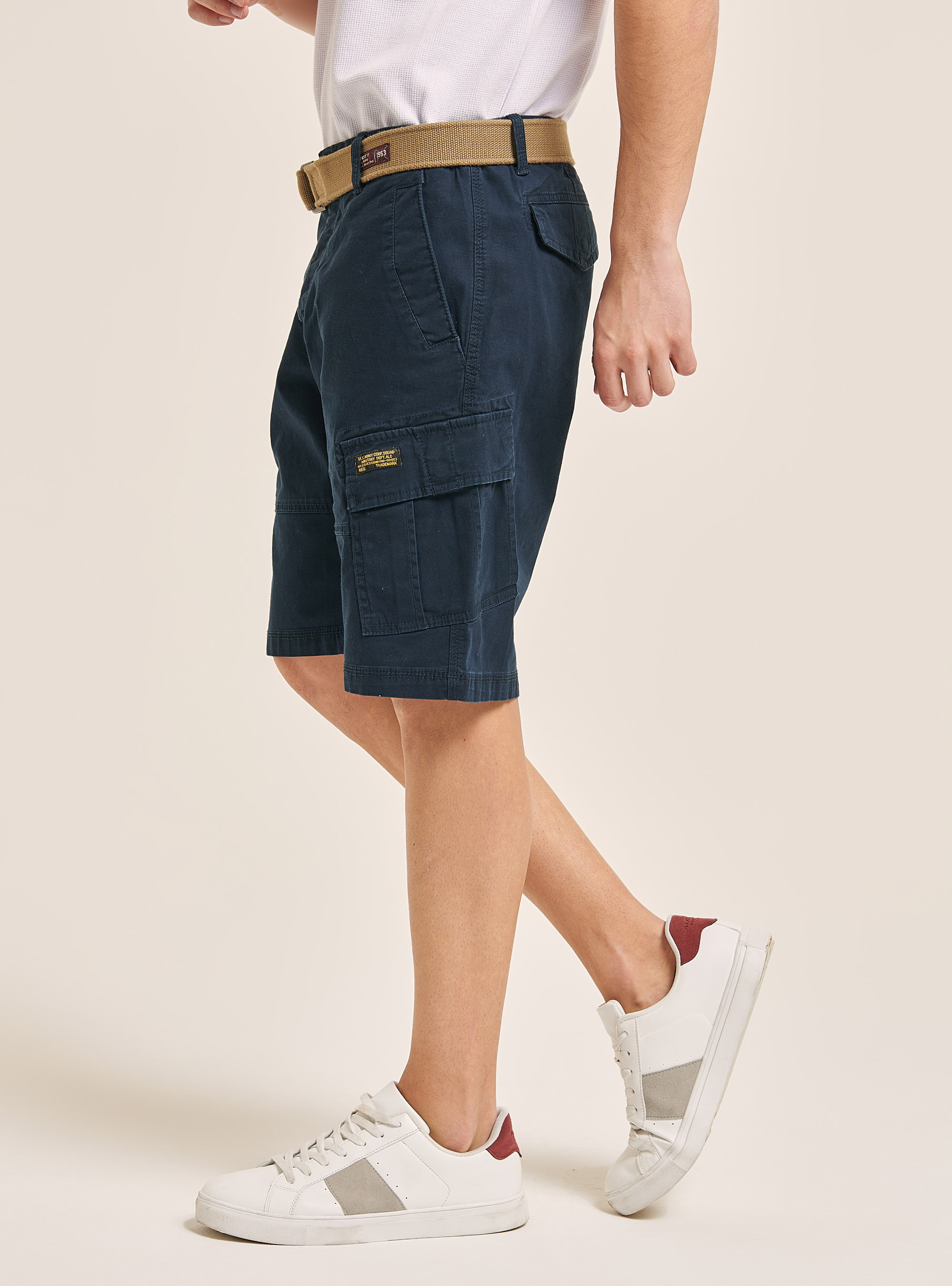 Canvas cargo bermuda with belt, BLUE NAVY