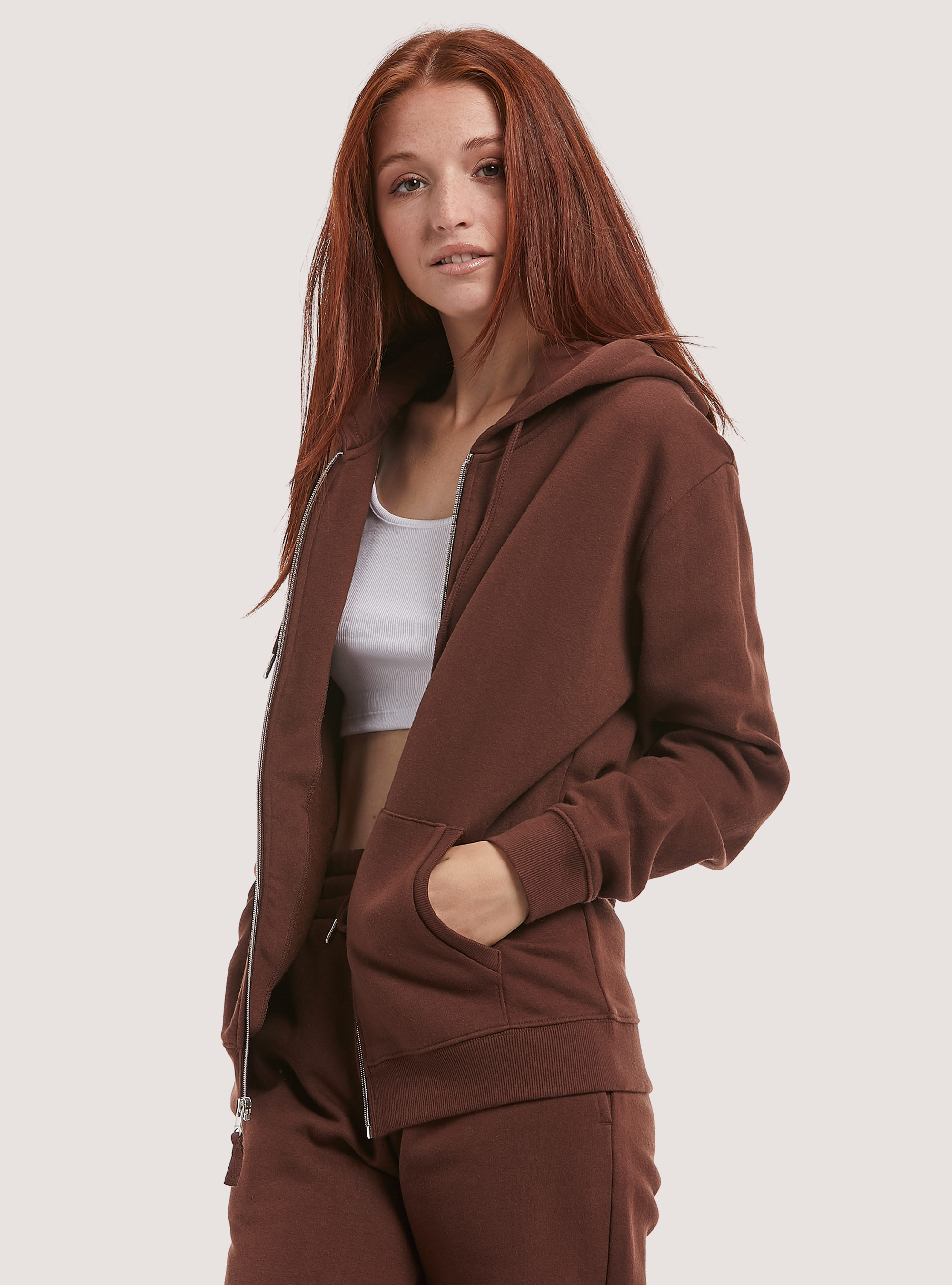 Cotton zip hoodie, BR2 BROWN MEDIUM