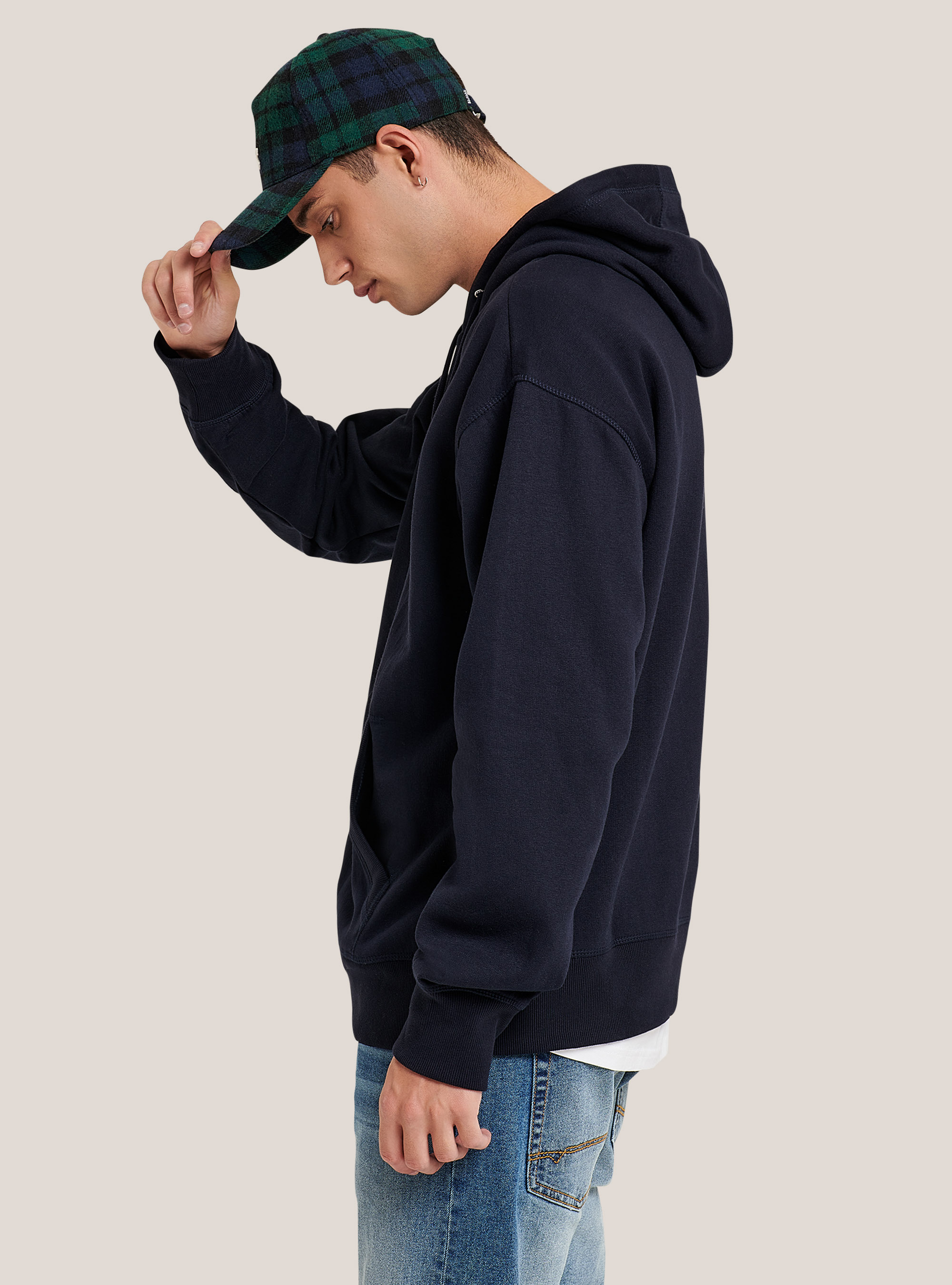 Sudadera básica con capucha y bolsillo tipo canguro, AZUL MARINO