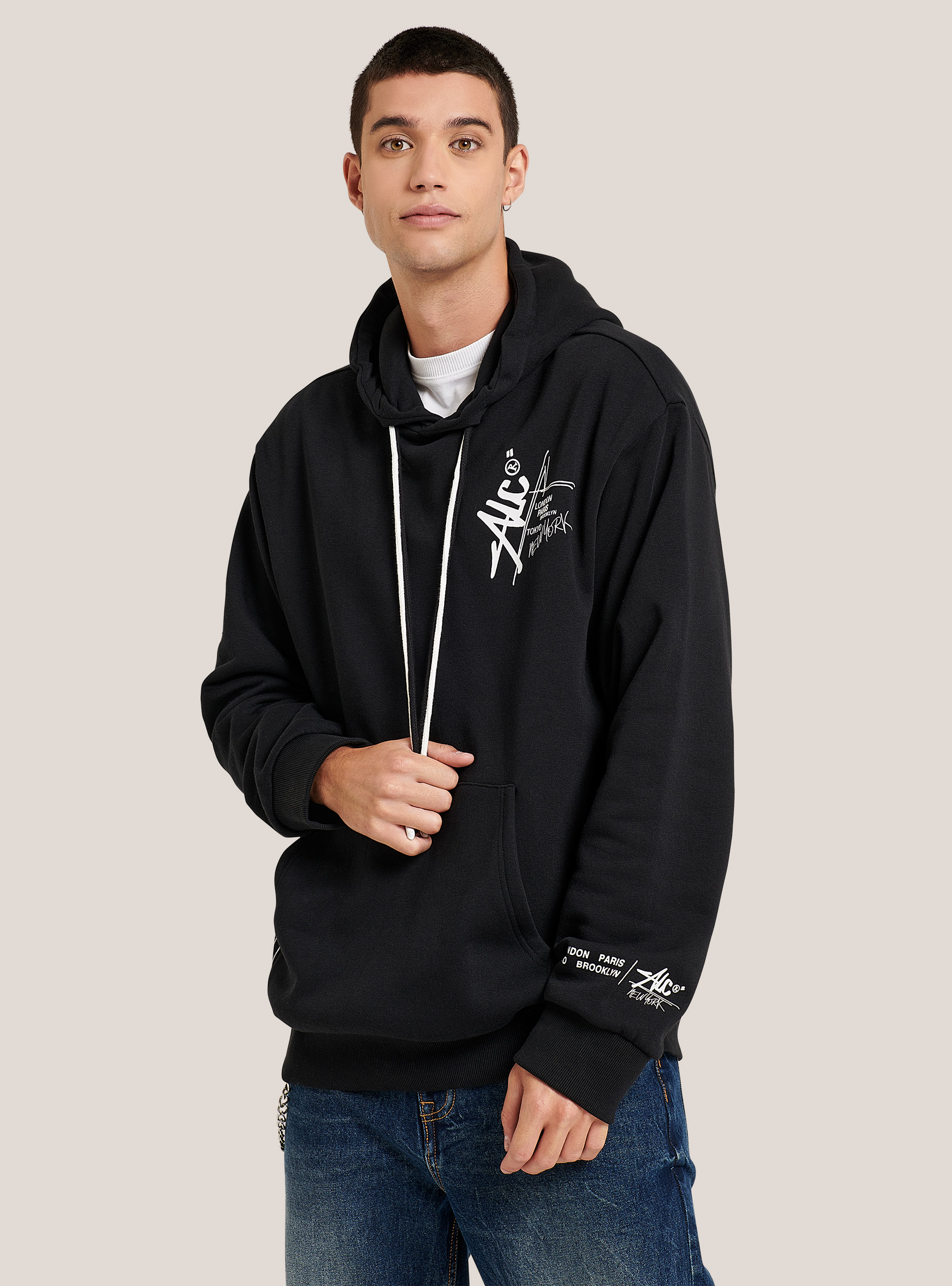 Oversized sweatshirt with graffiti print, BLACK