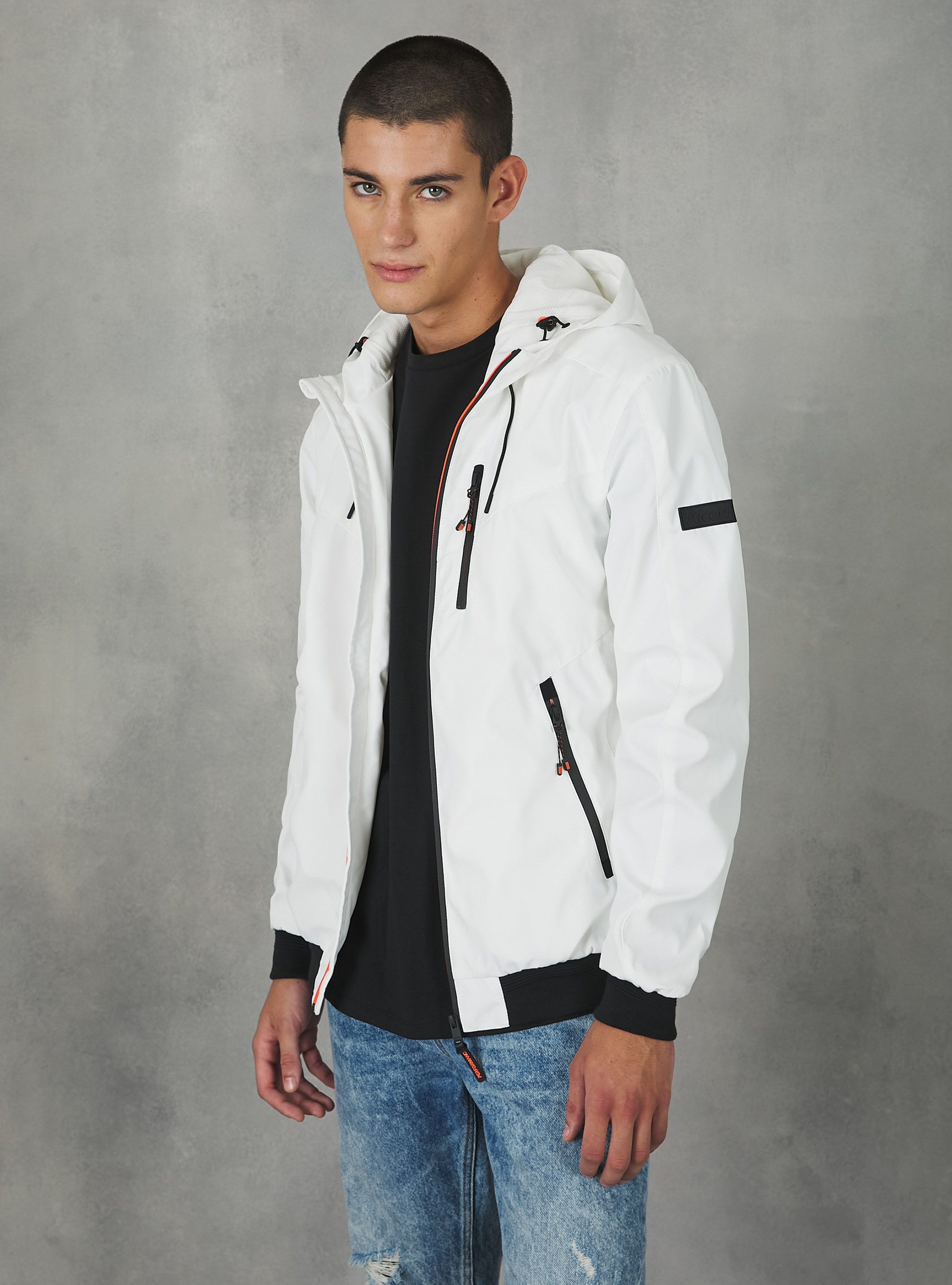 Bomber antivento con cappuccio, WH1 OFF WHITE