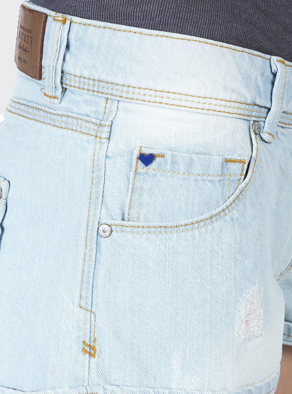 Shorts in denim a vita bassa 100% cotone, C196 AZZURRE