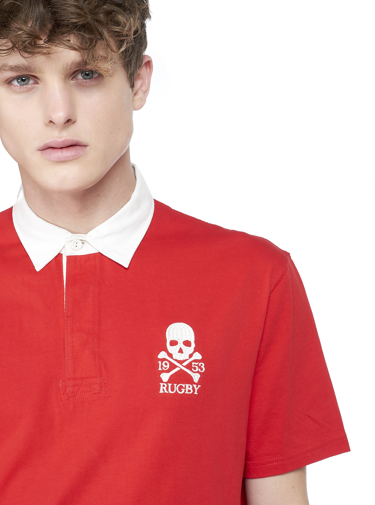 Polo con ricamo e colletto a contrasto, ROSSO