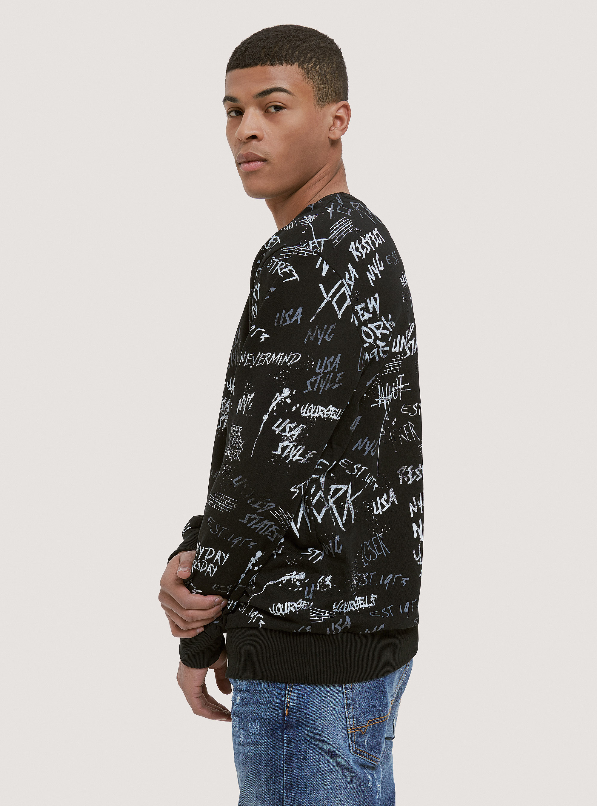 Crewneck sweatshirt 100% cotton, BLACK
