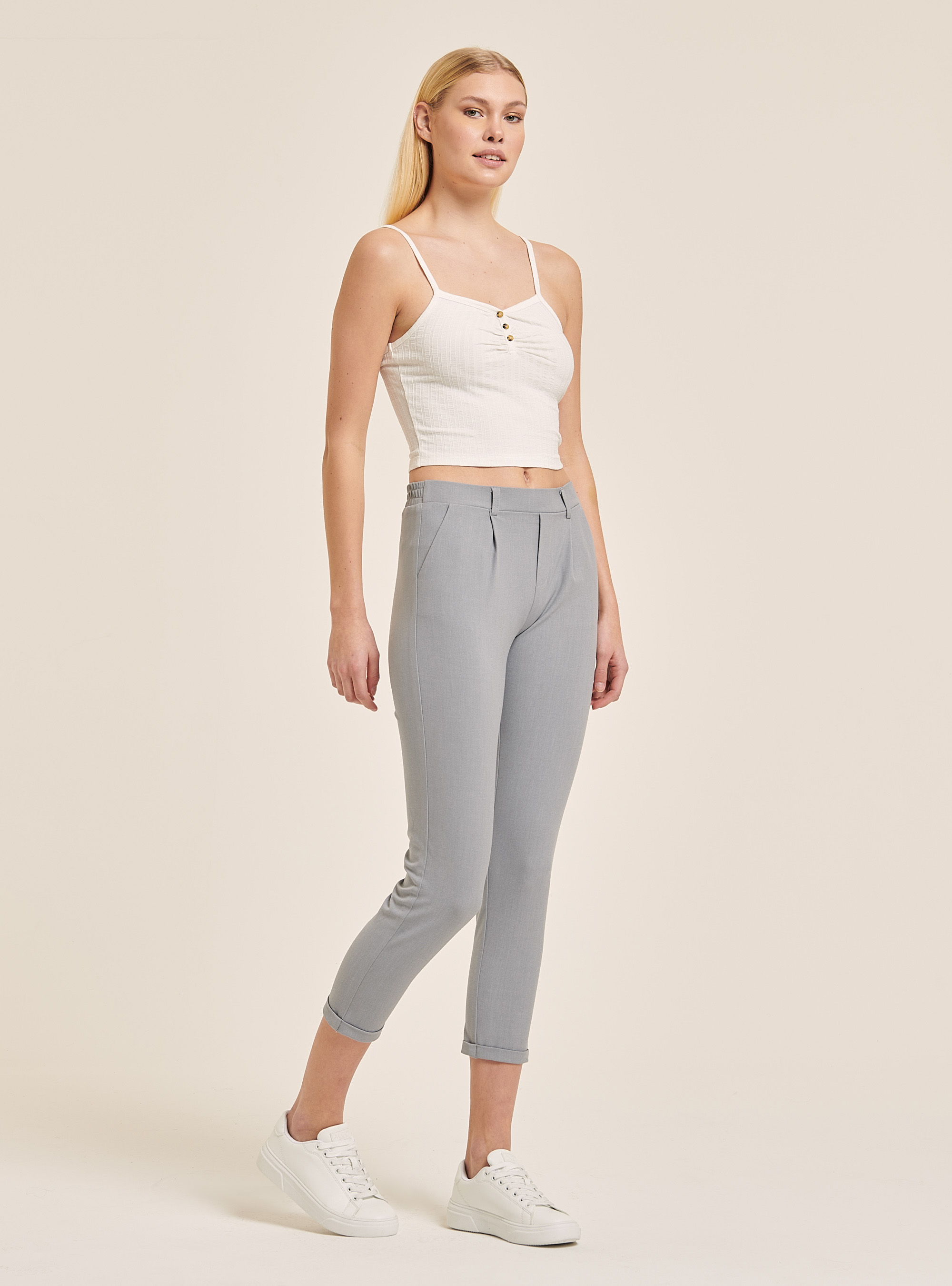 Plain coloured regular fit trousers, LIGHT GREY MELANGE