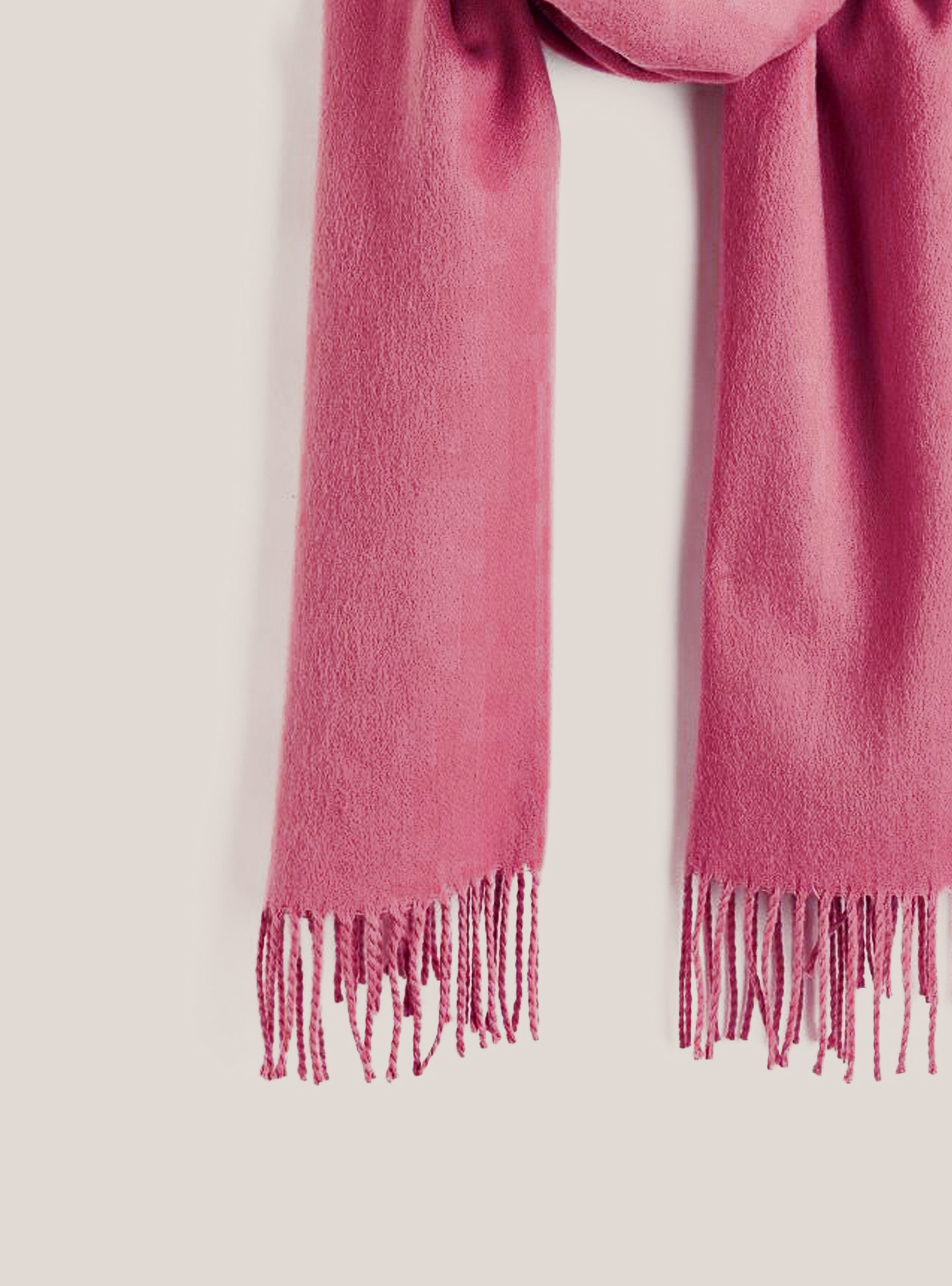 Solid-coloured scarf with fringes, MPK1 PINK MEL DARK