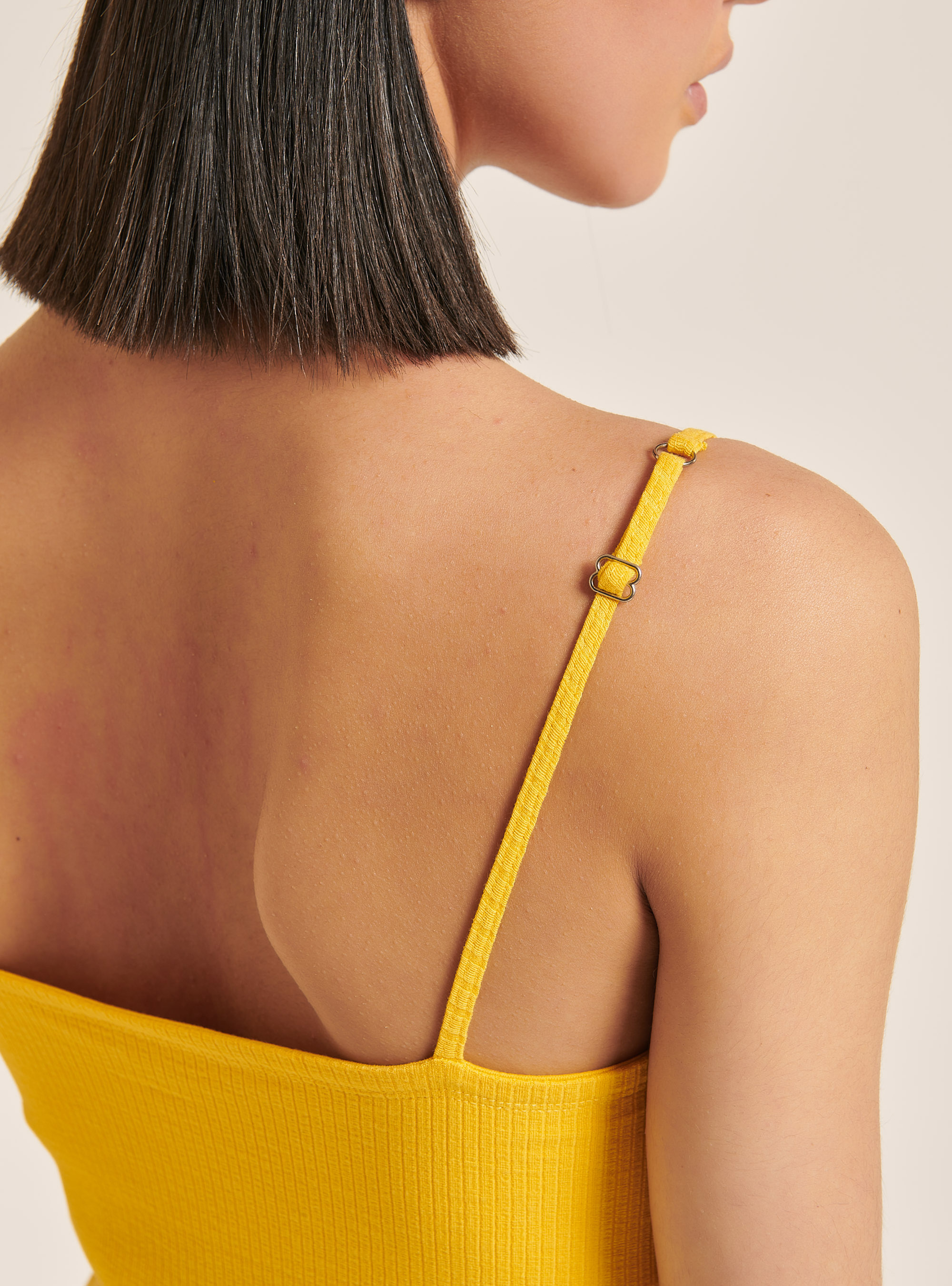 Ribbed mini dress with braces, C7713 YELLOW