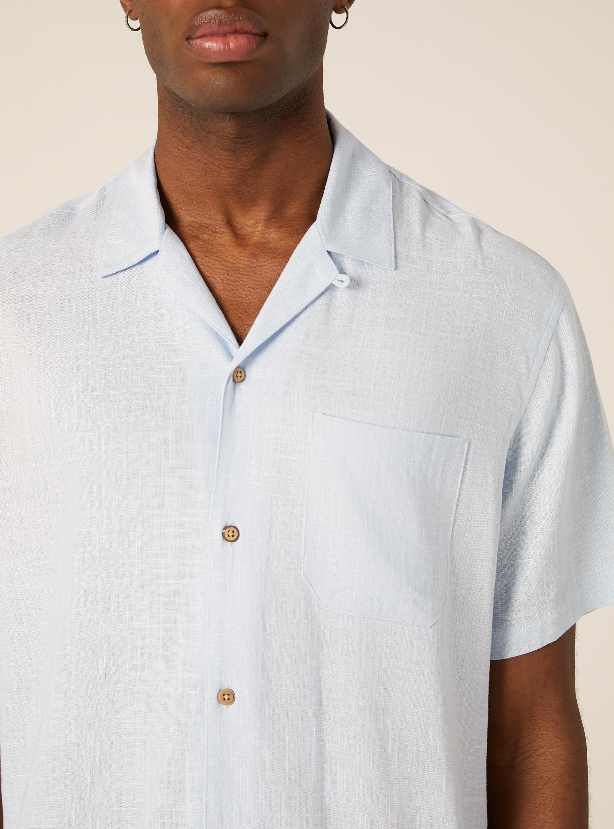 Camicia misto lino a maniche corte, AZ2 AZURE MEDIUM