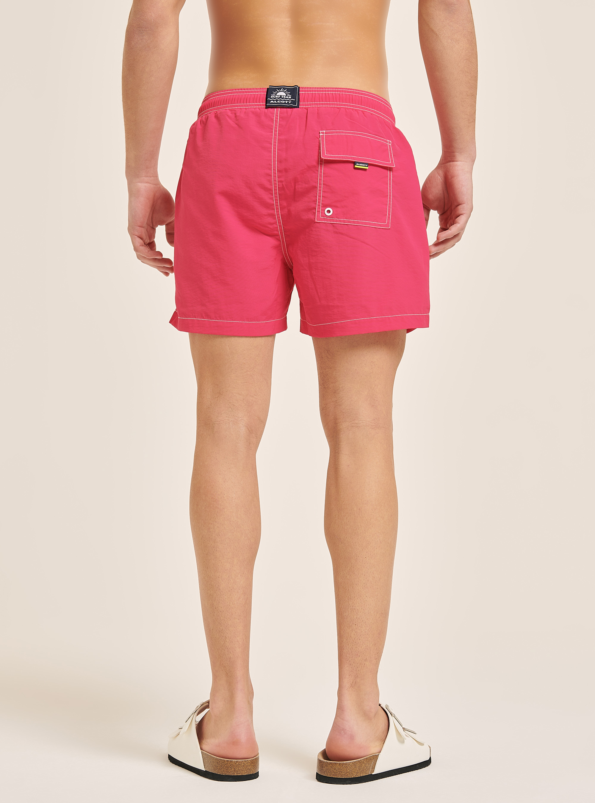 Costume tinta unita con ricamo e tasca sul retro, FUXIA