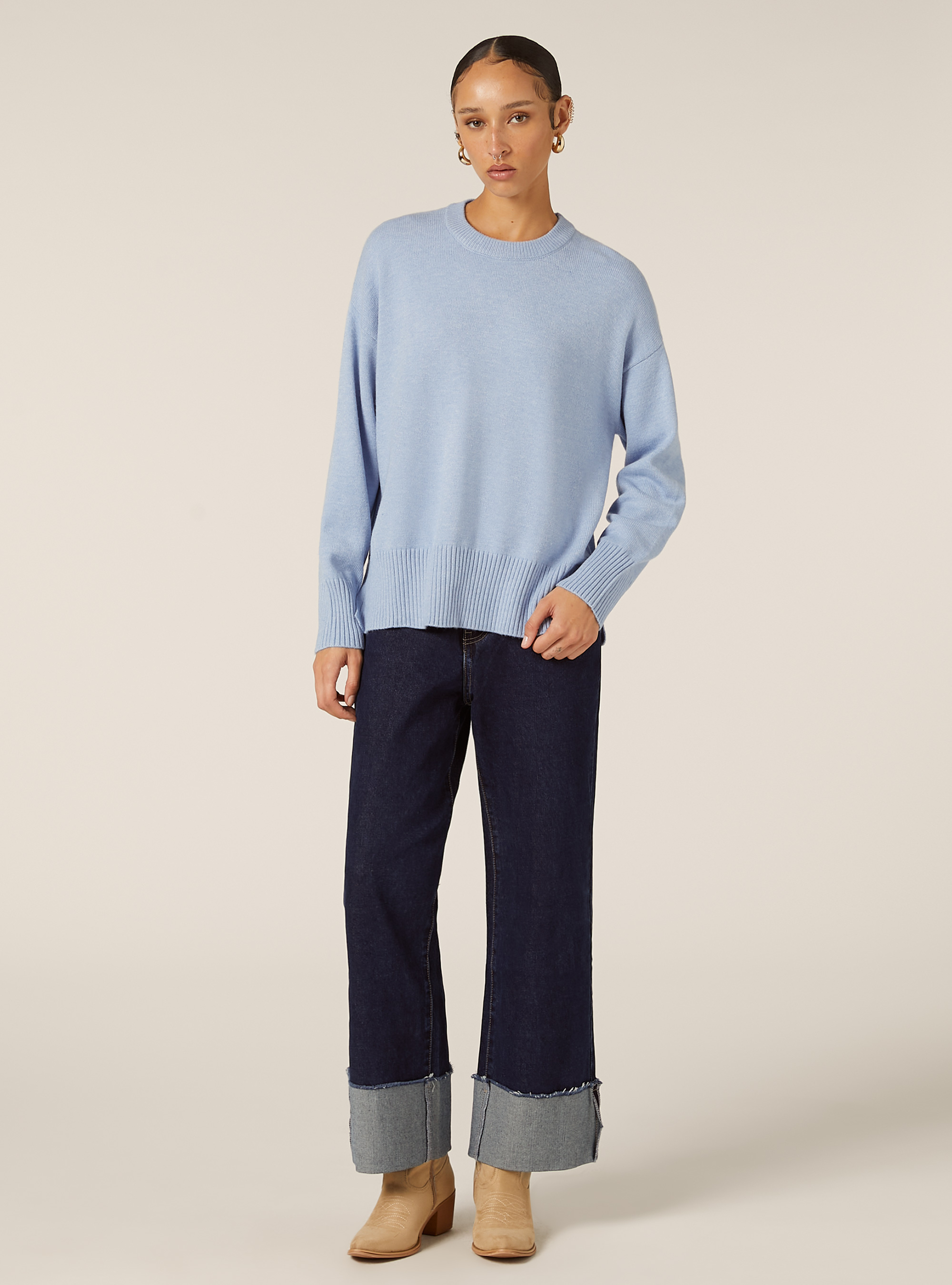 Maglia girocollo basic, MAZ2 AZURE MEL MEDIUM