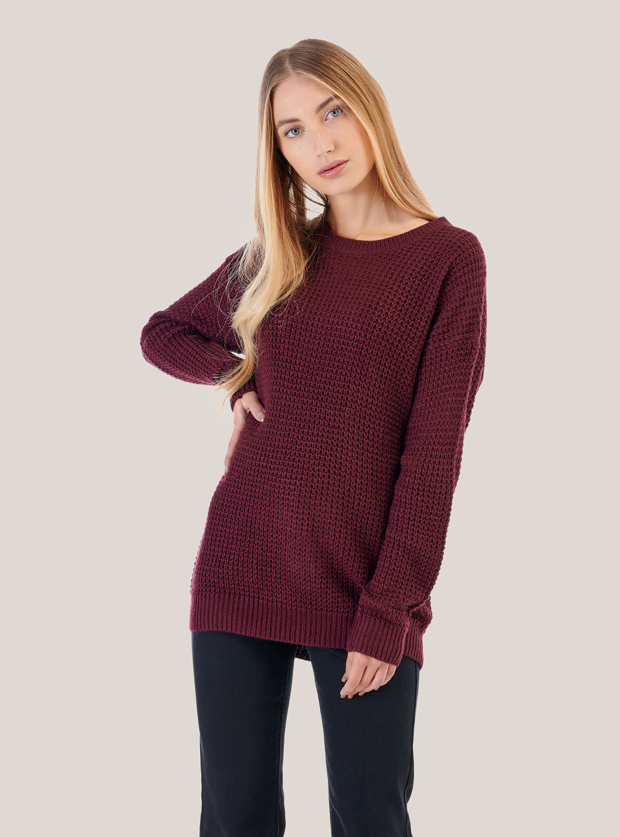 Oversized pullover, C0323 BORDEAUX