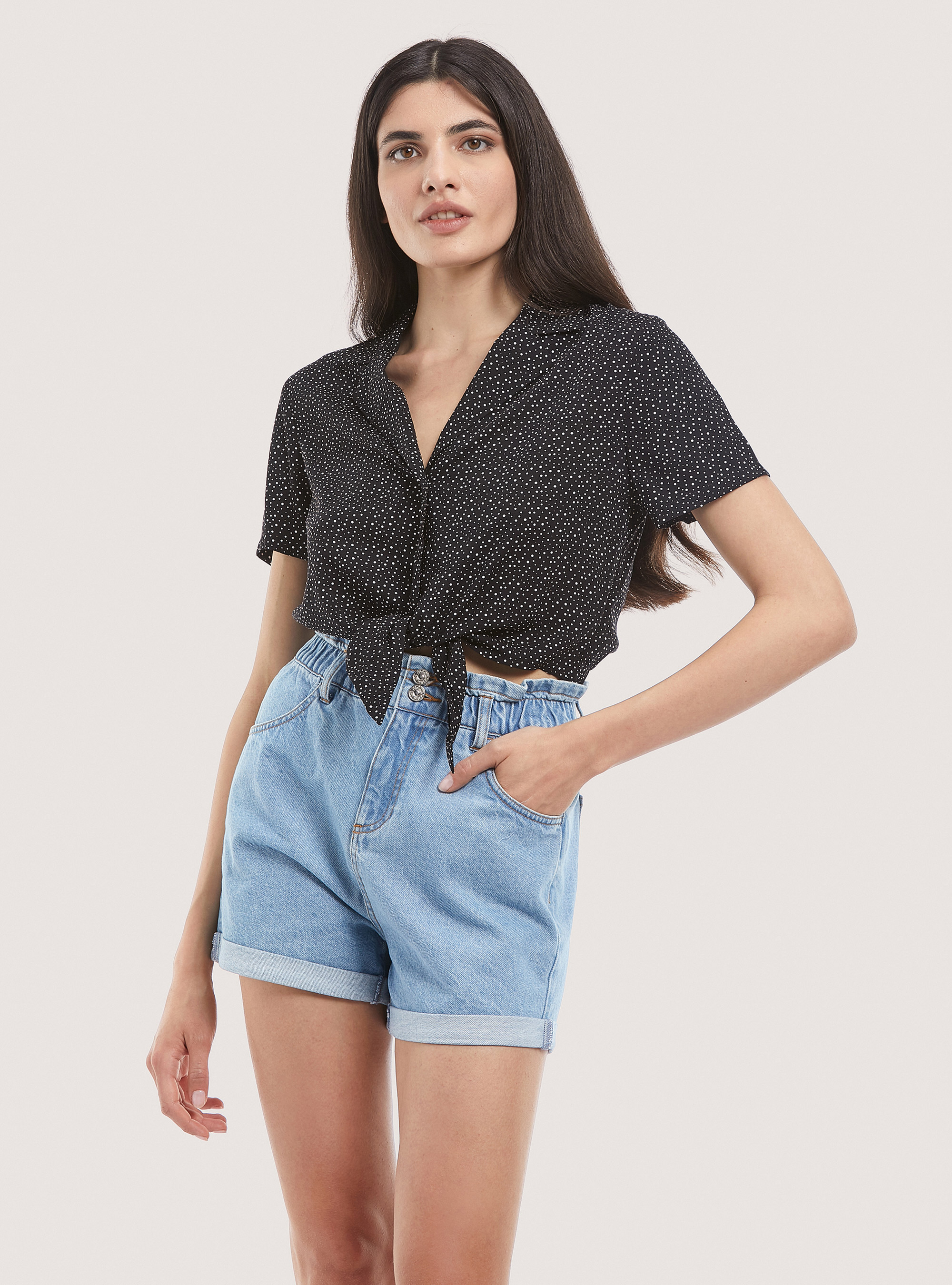 Camicia crop con nodo, BLACK