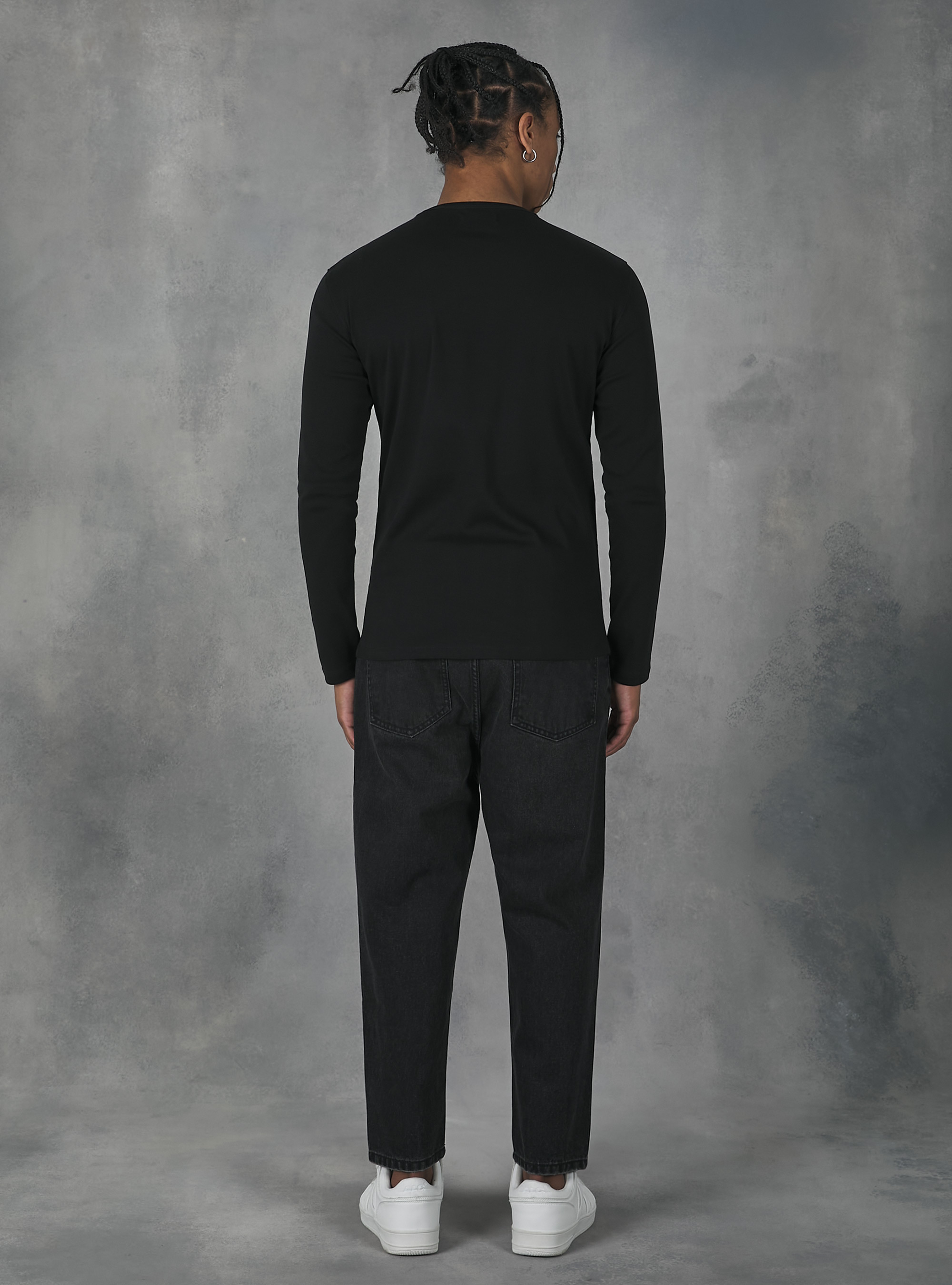 Long-sleeved cotton T-shirt, BK1 BLACK