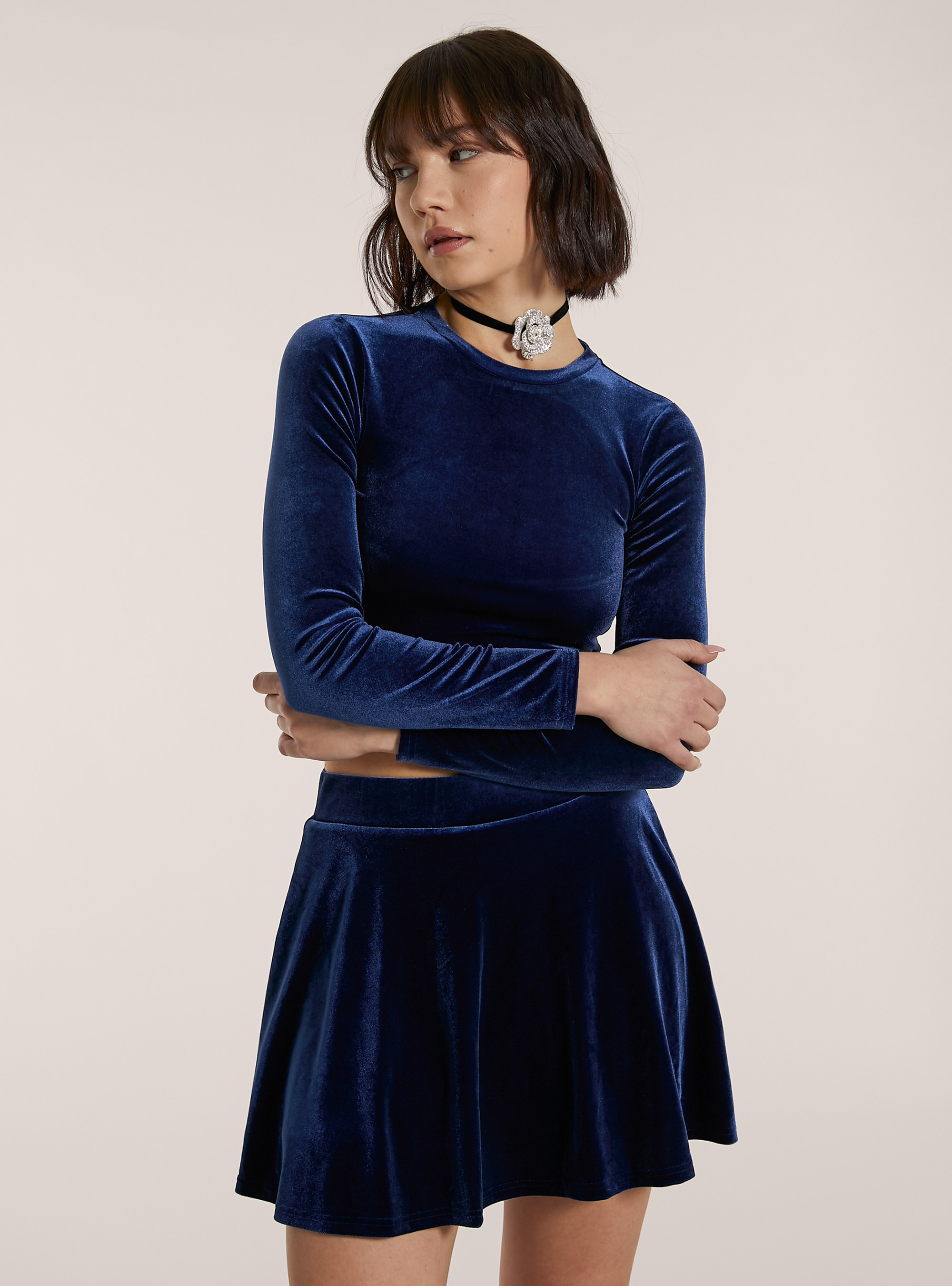 Maglia cropped in velluto, RY2 ROYALE MEDIUM