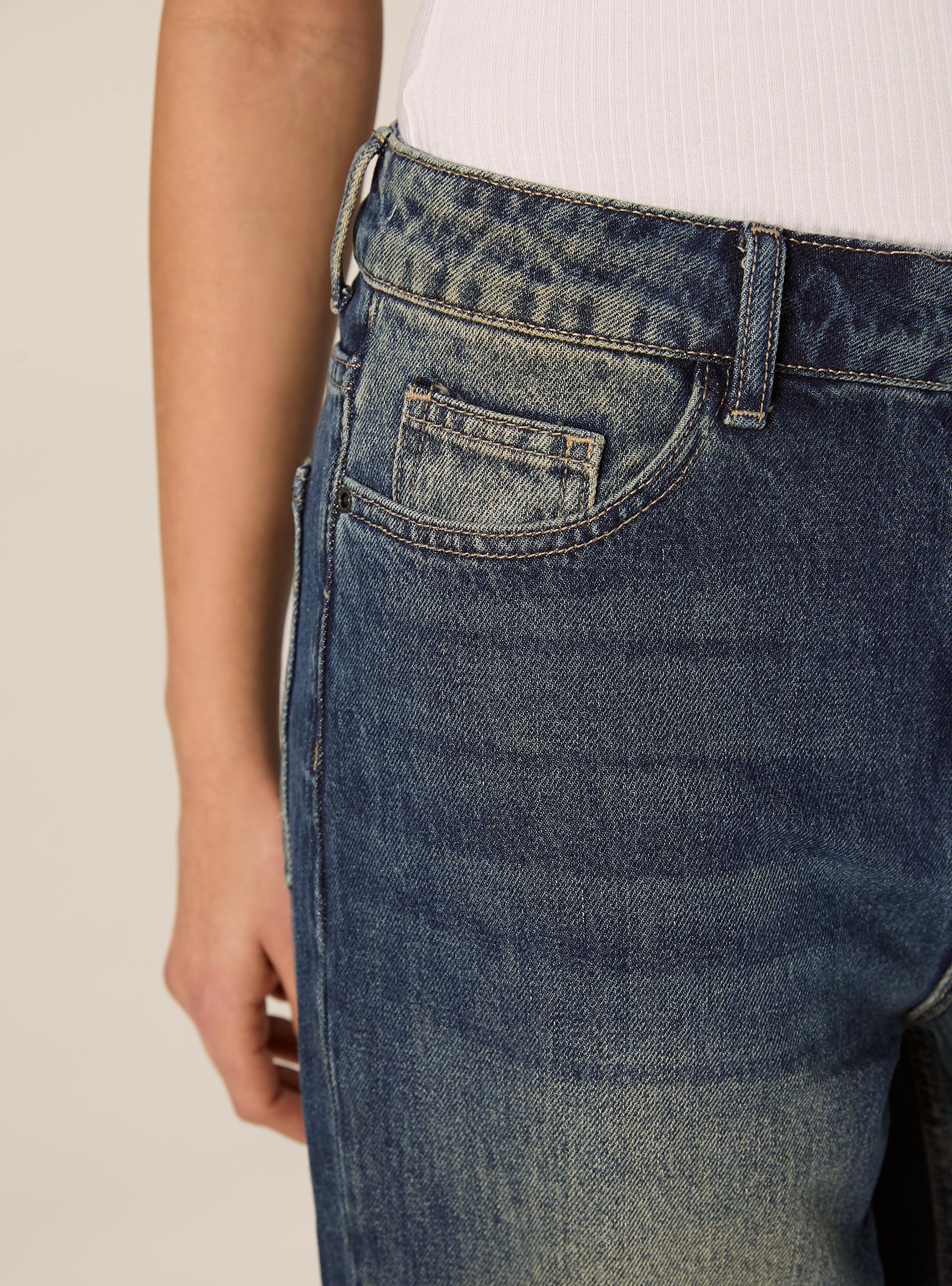 Jeans straight wide con piegone al fondo, D003 MEDIUM BLUE