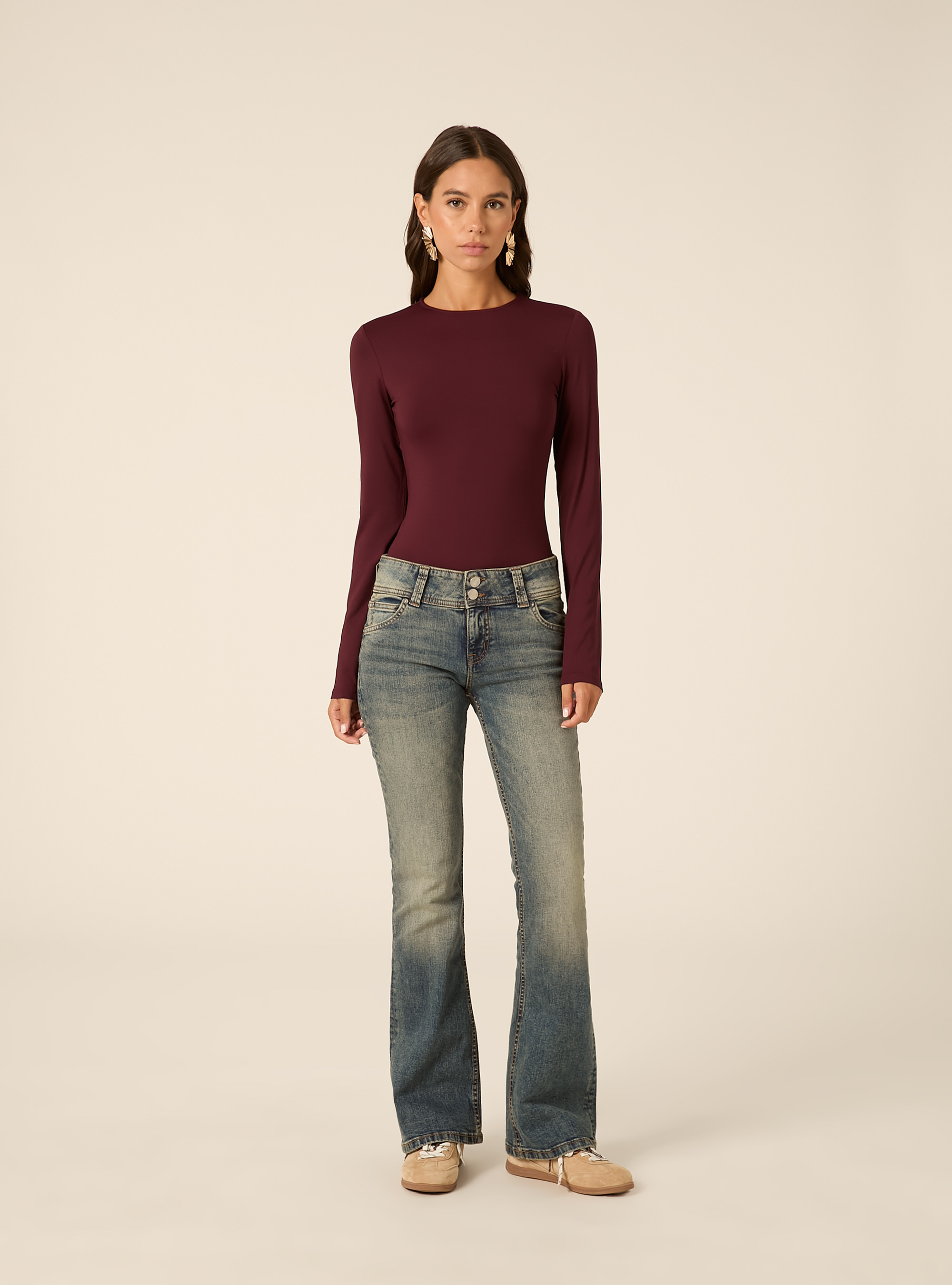 Body girocollo maniche lunghe, BO1 BORDEAUX DARK