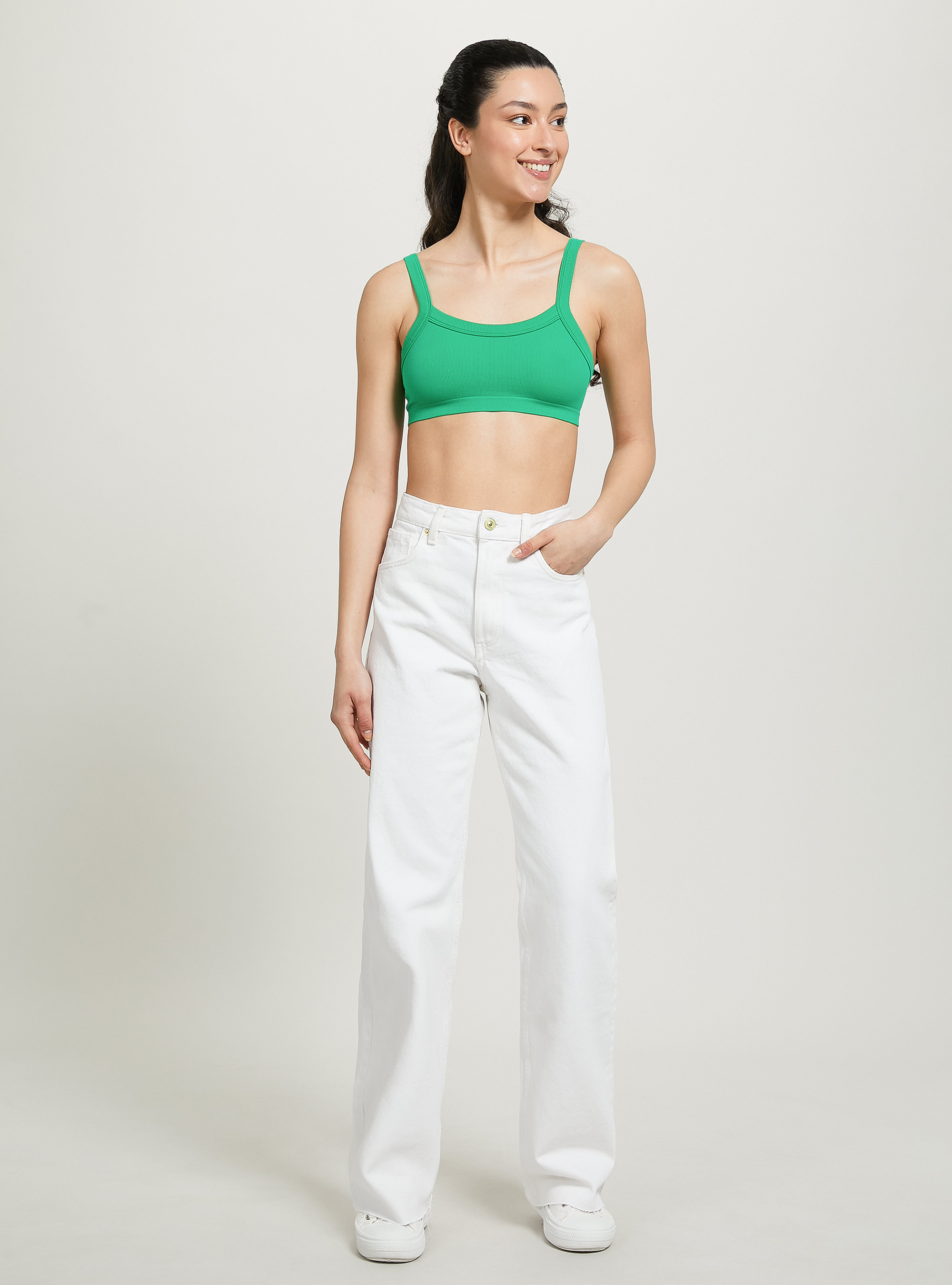 Ribbed brassiere top, GN2 GREEN MEDIUM