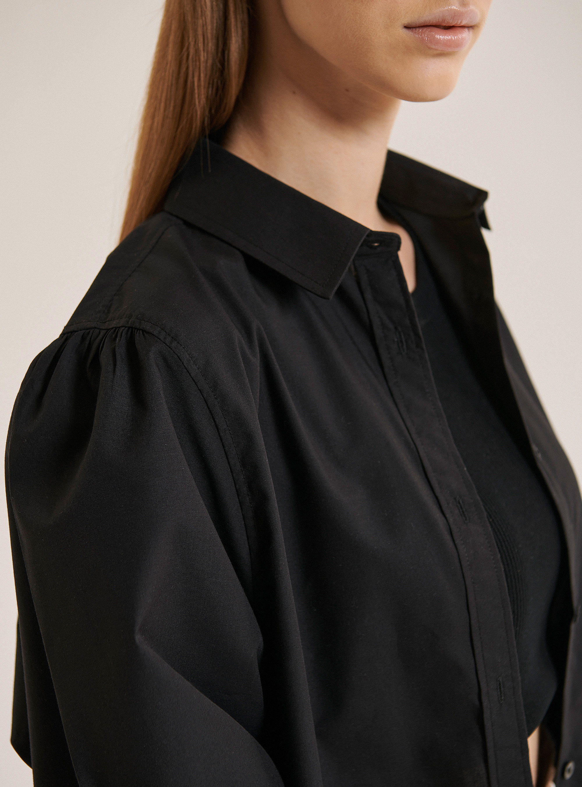 Chemise longue en tissu popeline, C101 BLACK