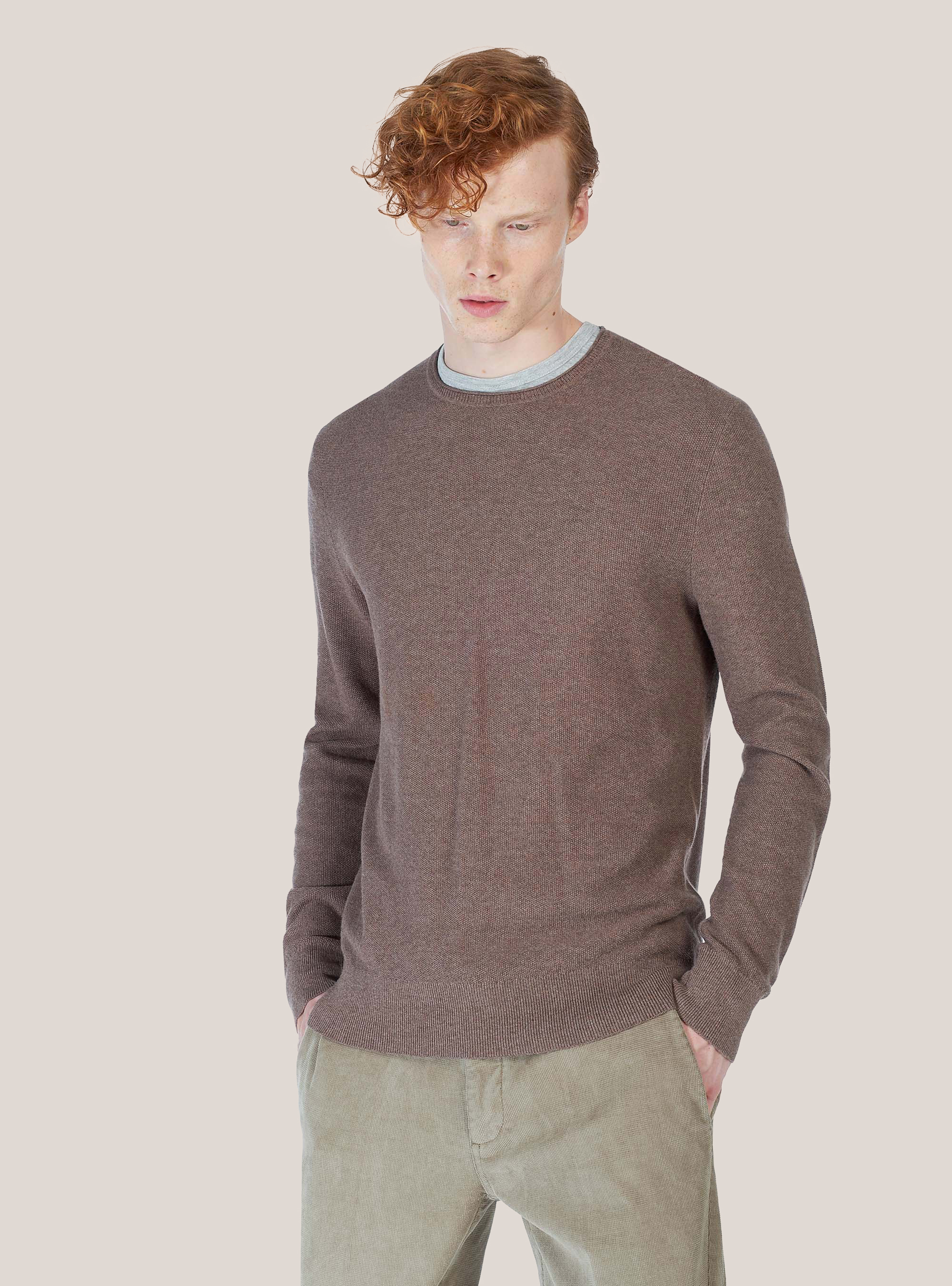 Maglia girocollo in misto cashmere, C567 SAND