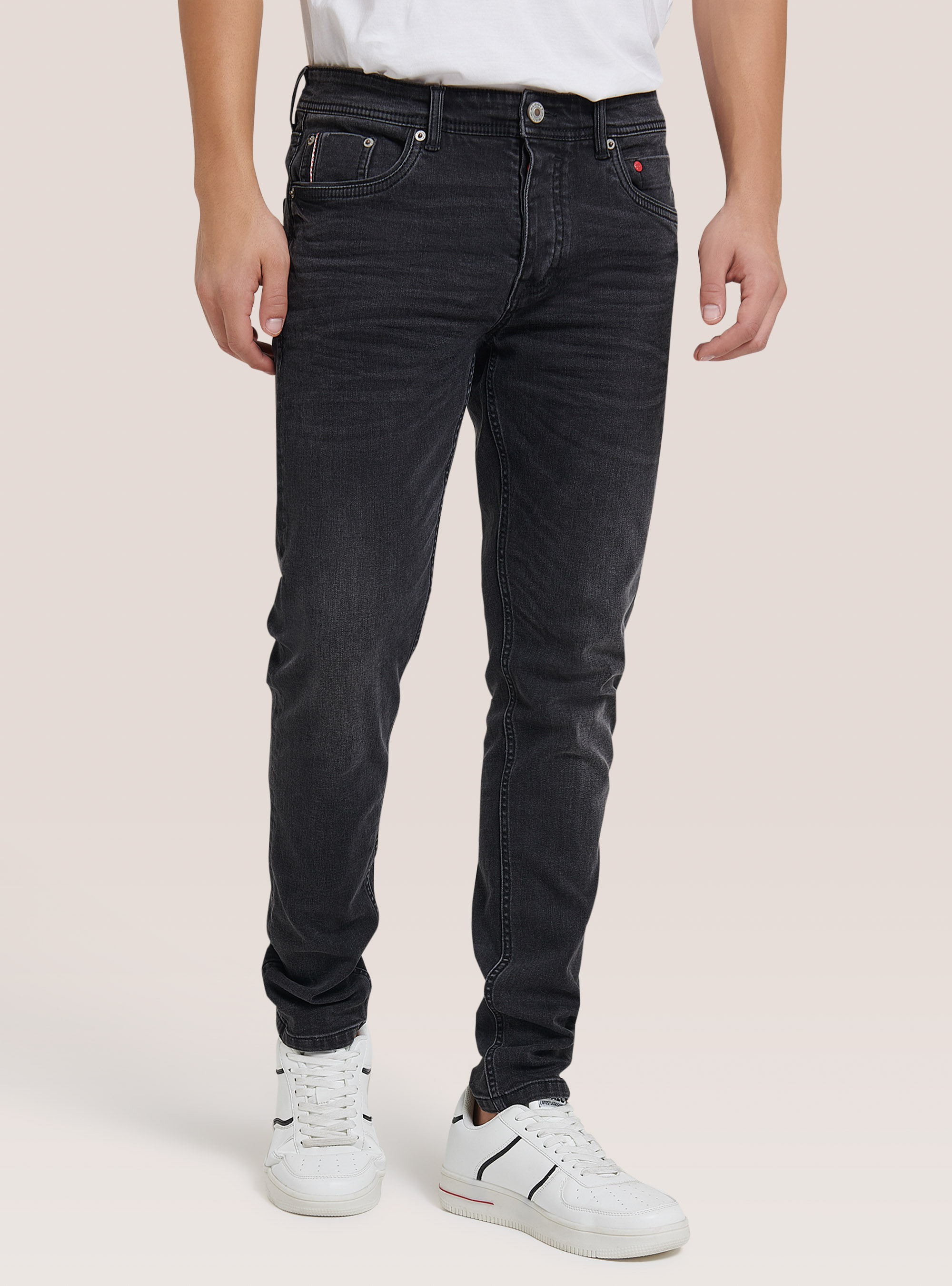 Pantalones vaqueros ajustados y elásticos, NEGRO