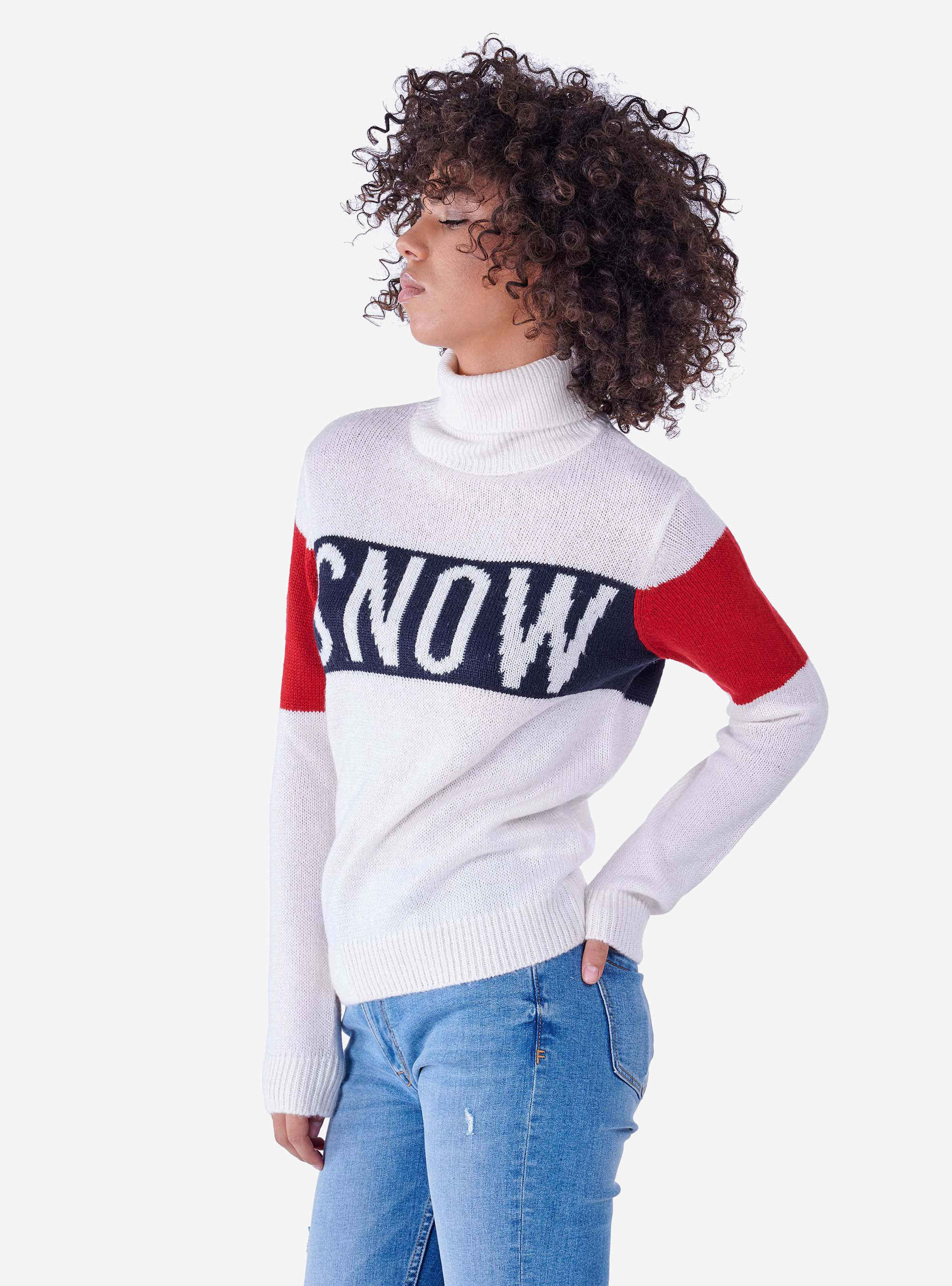 HIGH-NECKED SHIRT WITH SLOGAN, OFF-WHITE