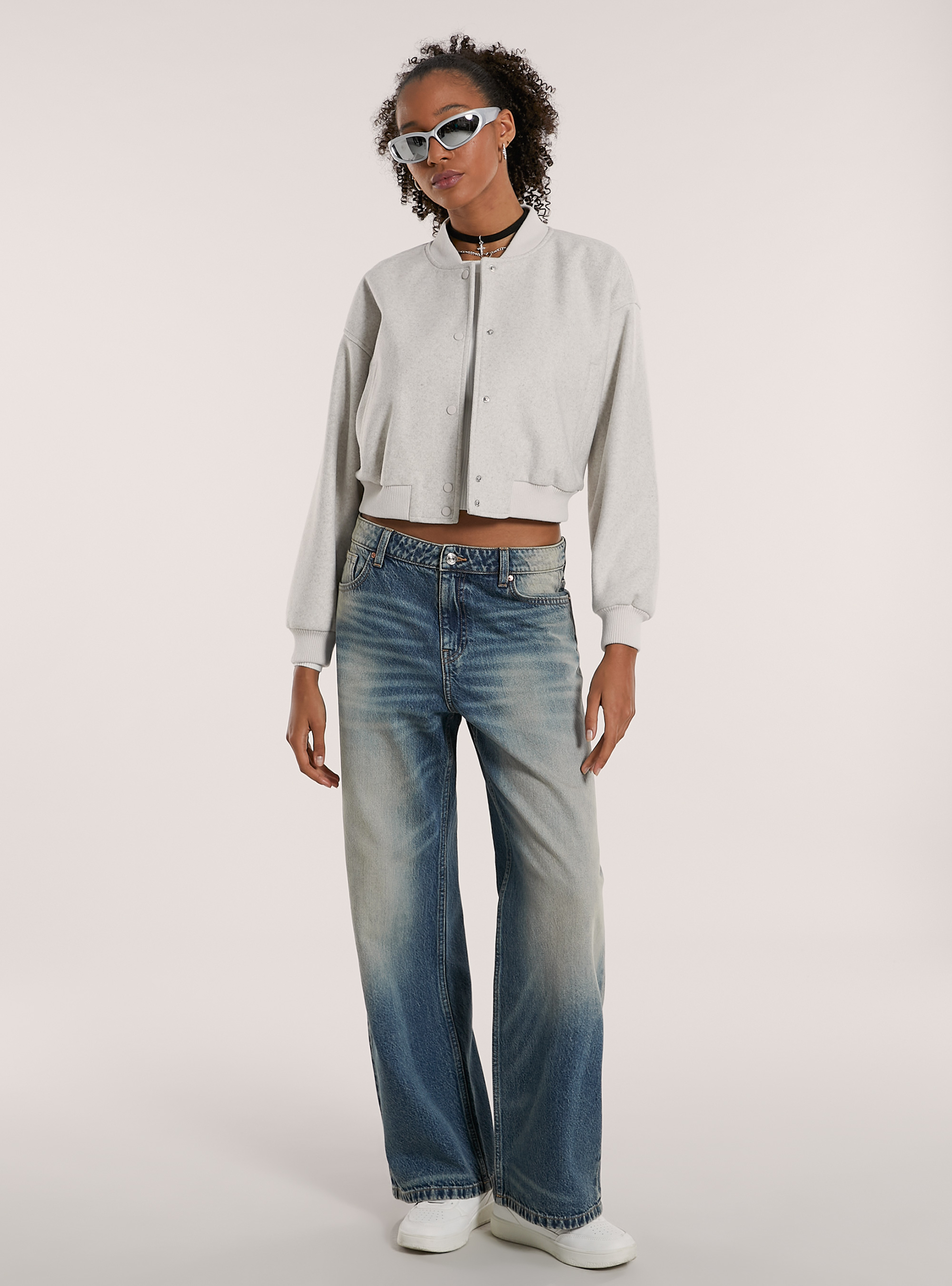 Bomber corto in panno, MWH2 OFF WHITE MEL