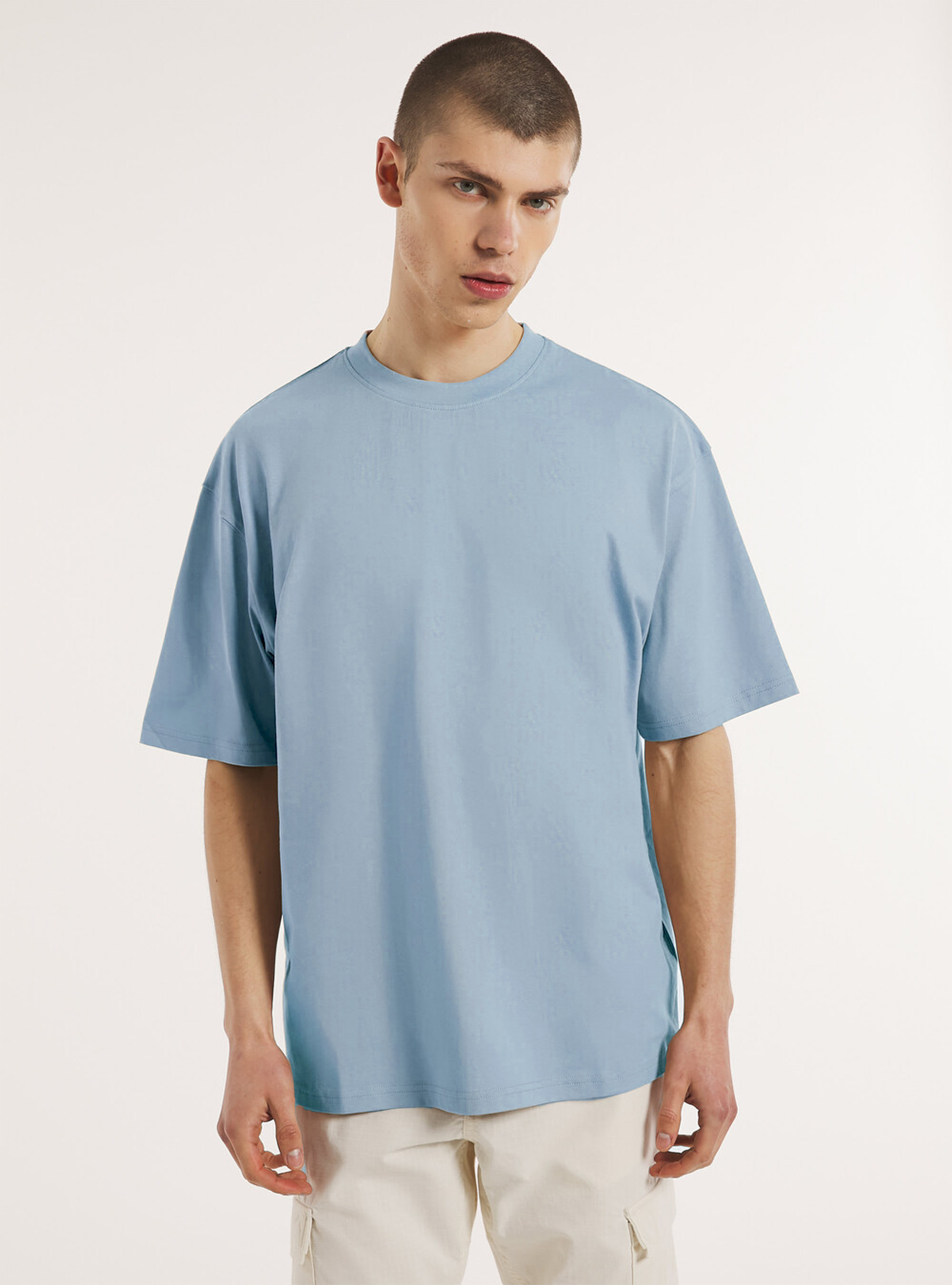 Boxy fit cotton t-shirt, AZ3 AZURE LIGHT
