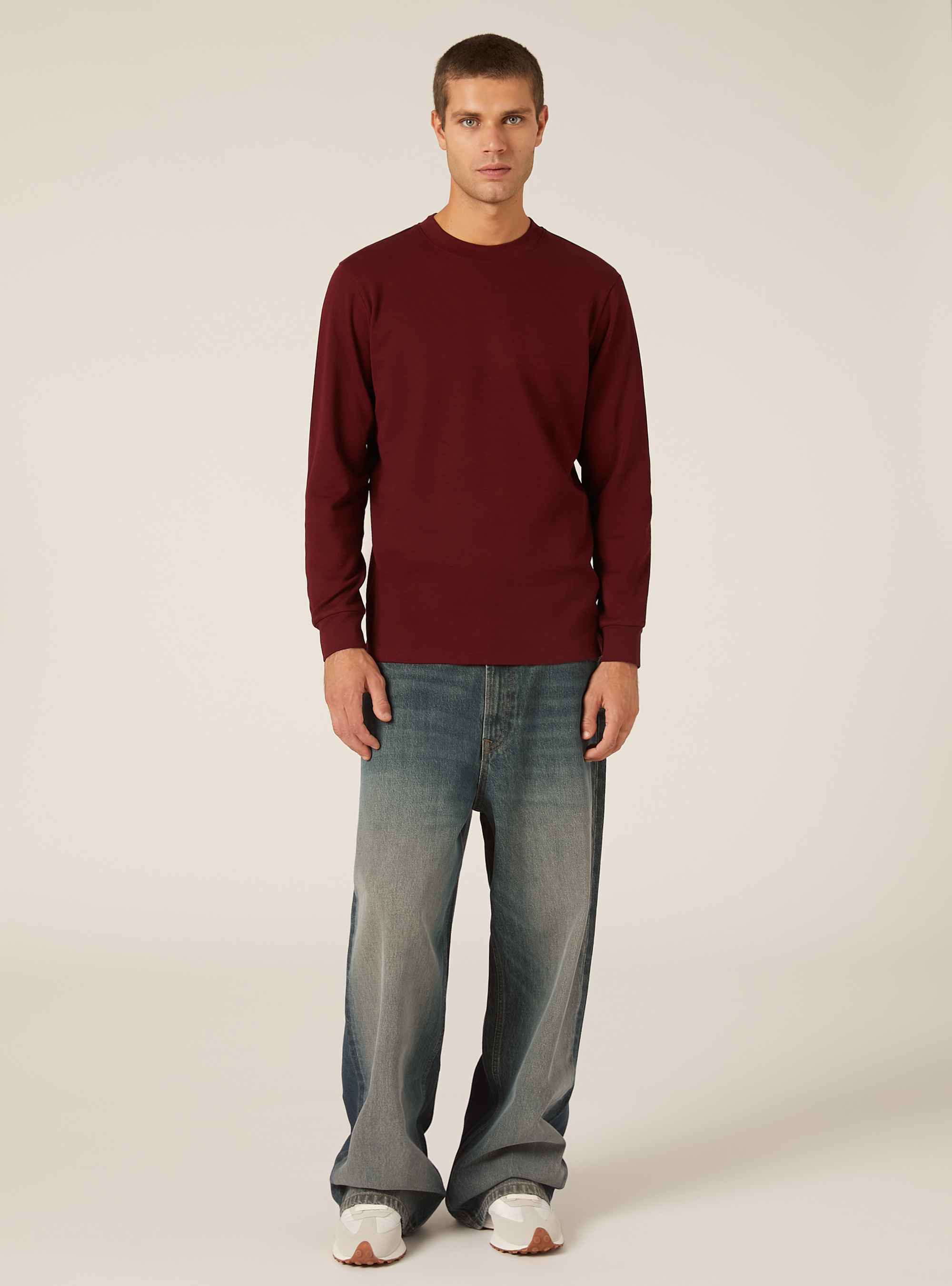 Long-sleeved cotton T-shirt, BO1 BORDEAUX DARK