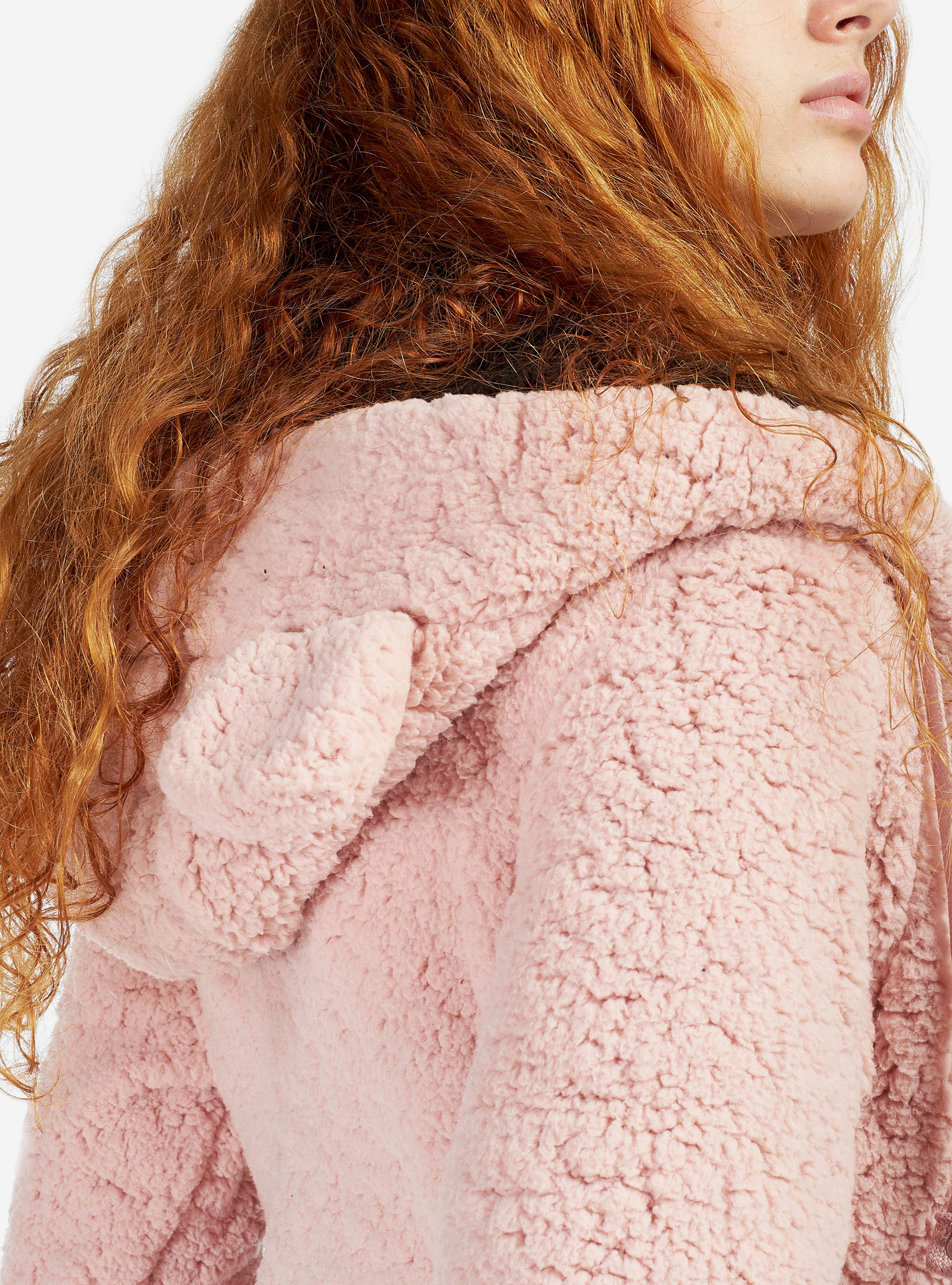 Sudadera con capucha y orejas de pelo sintético, ROSA