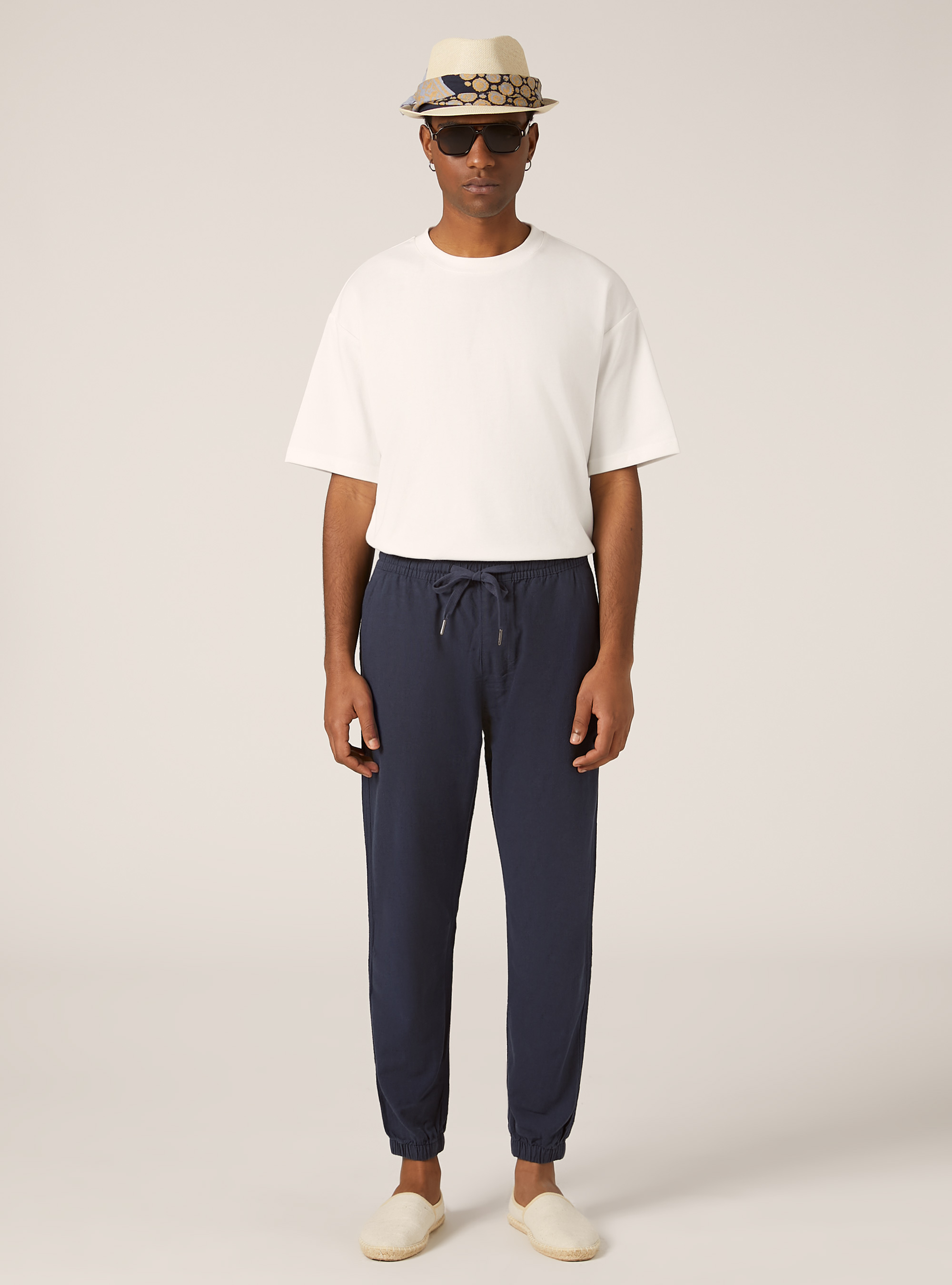 Pantalón jogger en mezcla de lino, NA2 NAVY MEDIUM