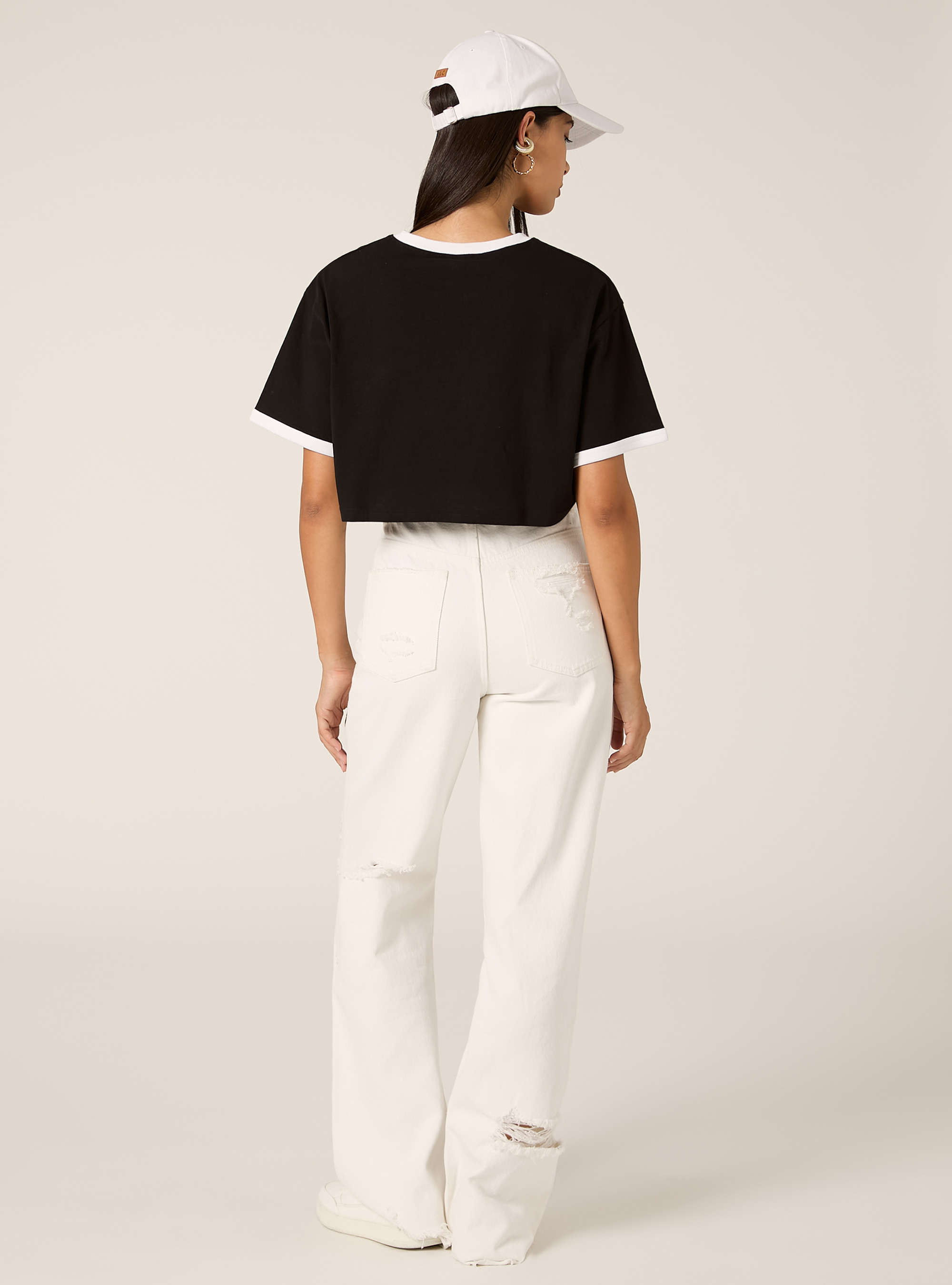 Cropped-T-Shirt mit College-Print, BK1 BLACK