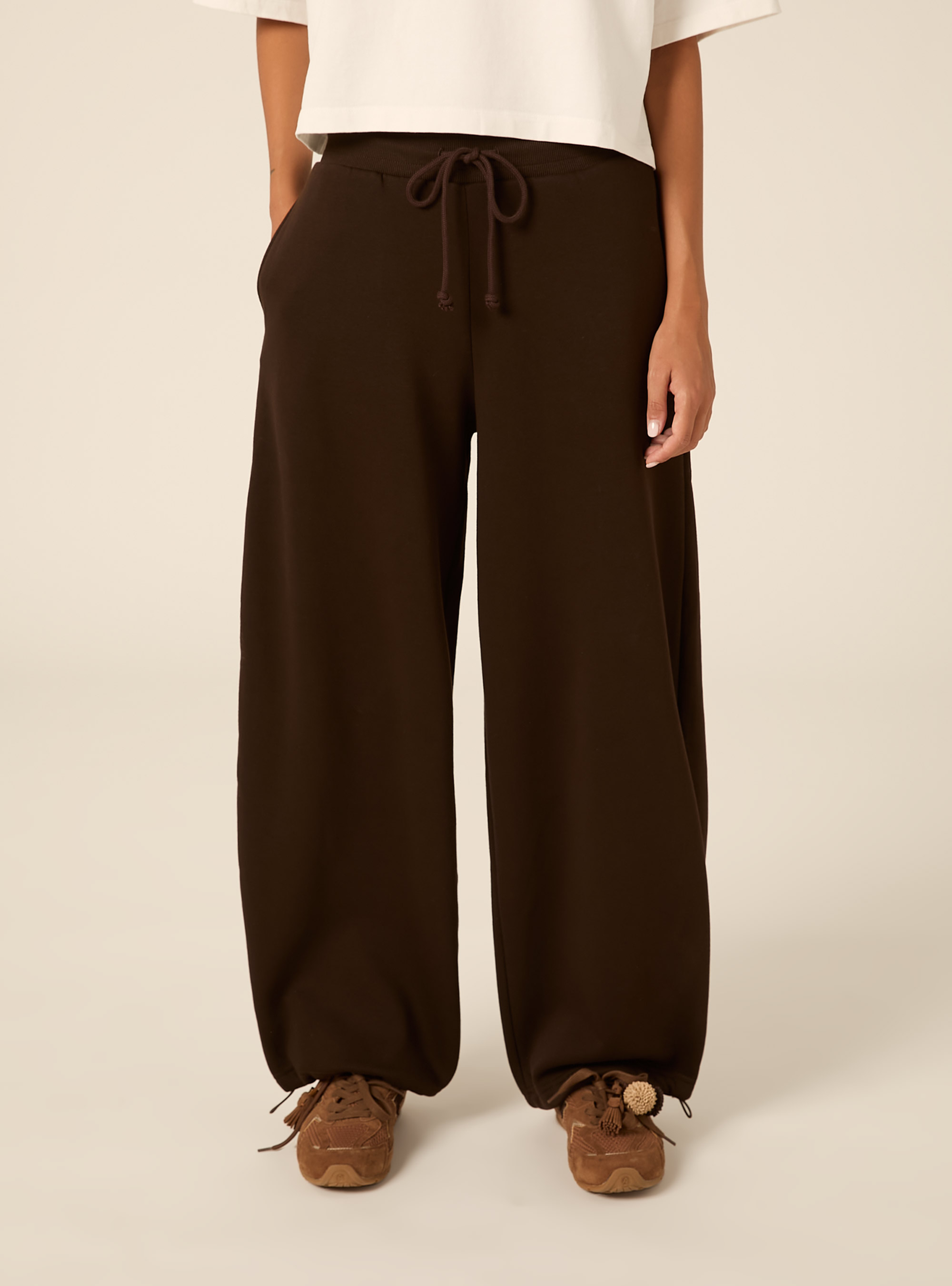 Pantaloni jogger in felpa barrel, BR1 BROWN DARK
