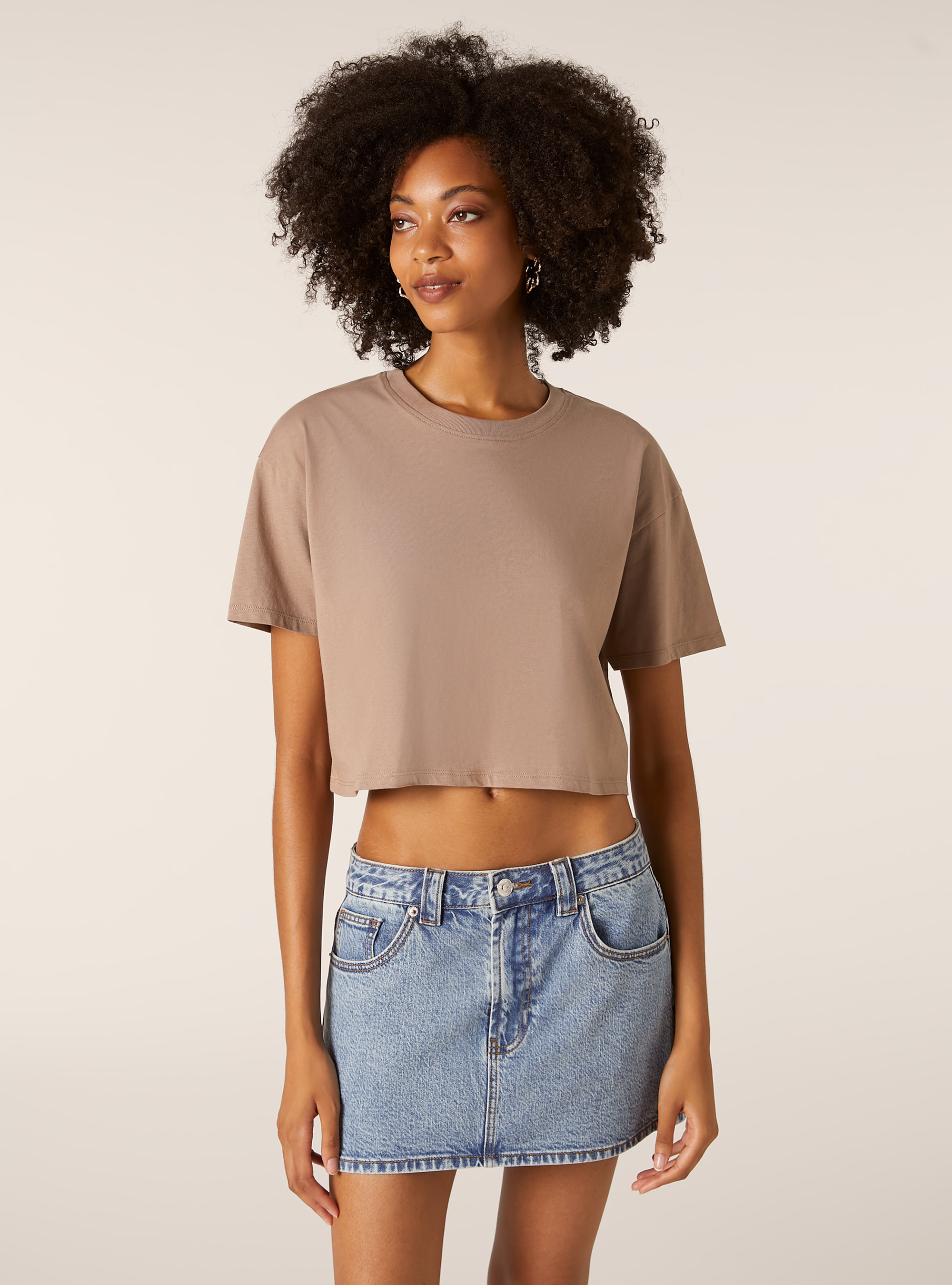 Cotton cropped t-shirt, BR3 BROWN LIGHT