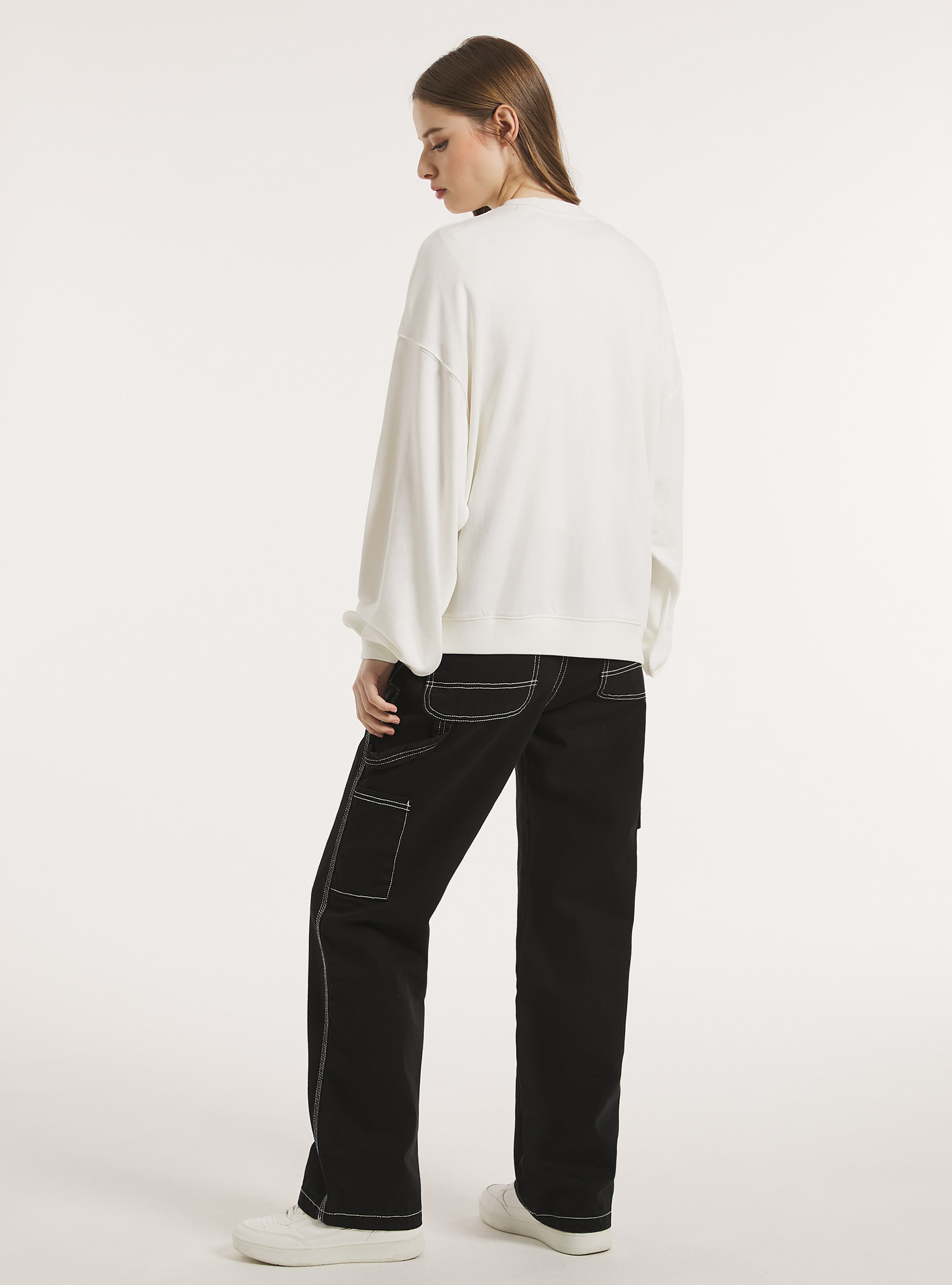 Oversized sweatshirt with print, WH2 WHITE