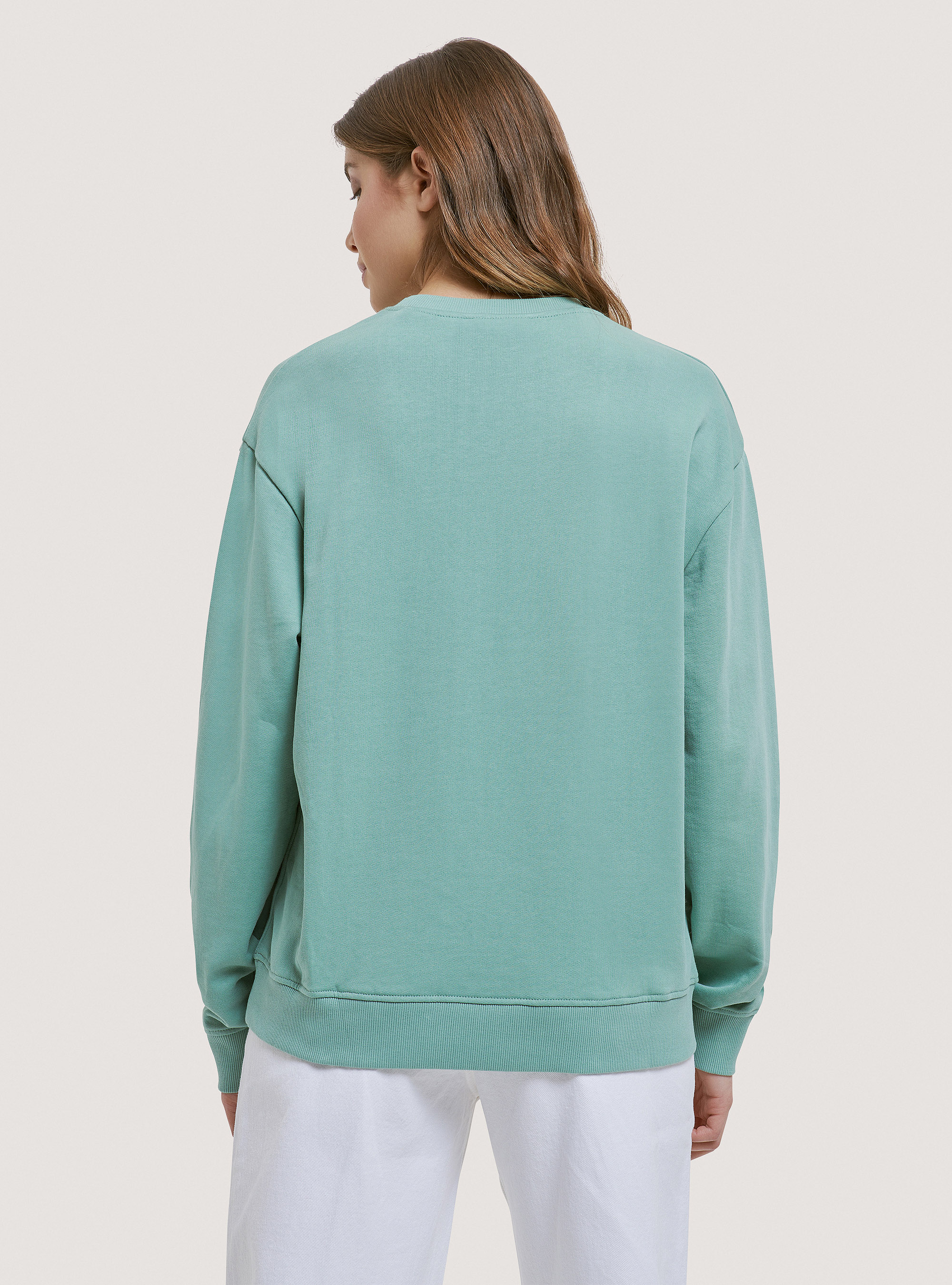 Sweat-shirt basique à col ras du cou en coton, C6730 GREEN