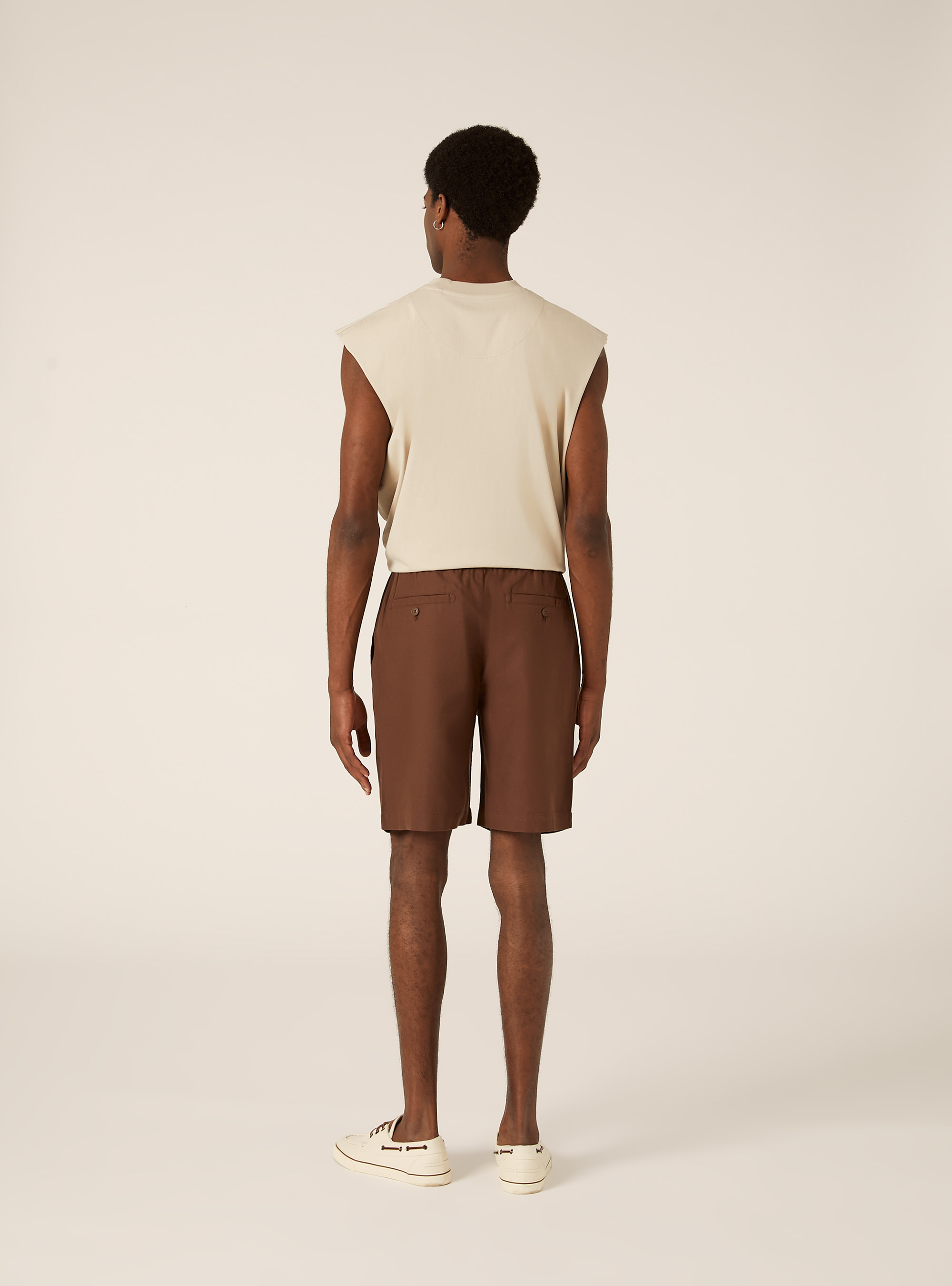 Leinen-Bermudas mit Kordelzug, BR1 BROWN DARK