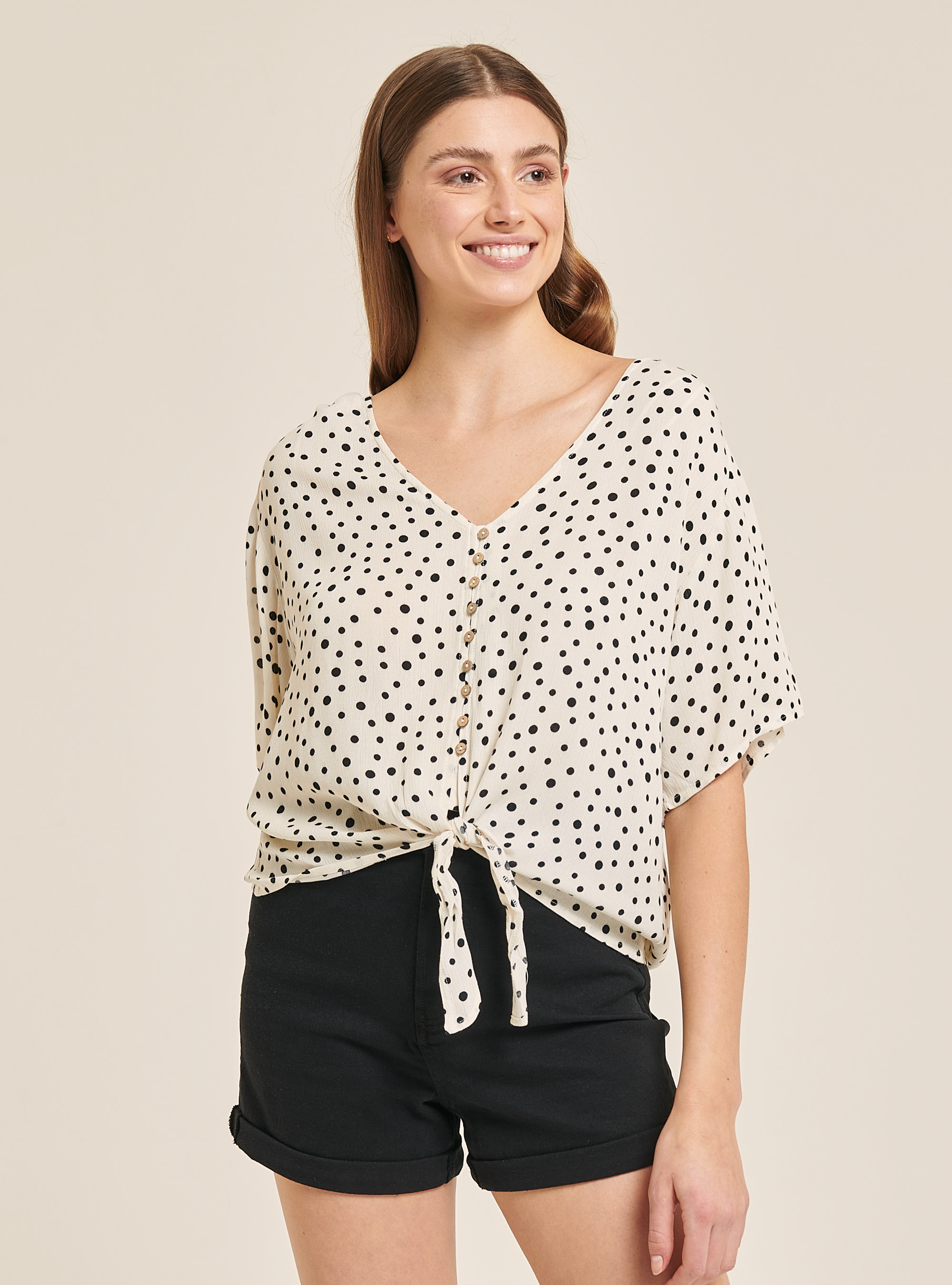 Printed shirt with knot, MULTICOLOR