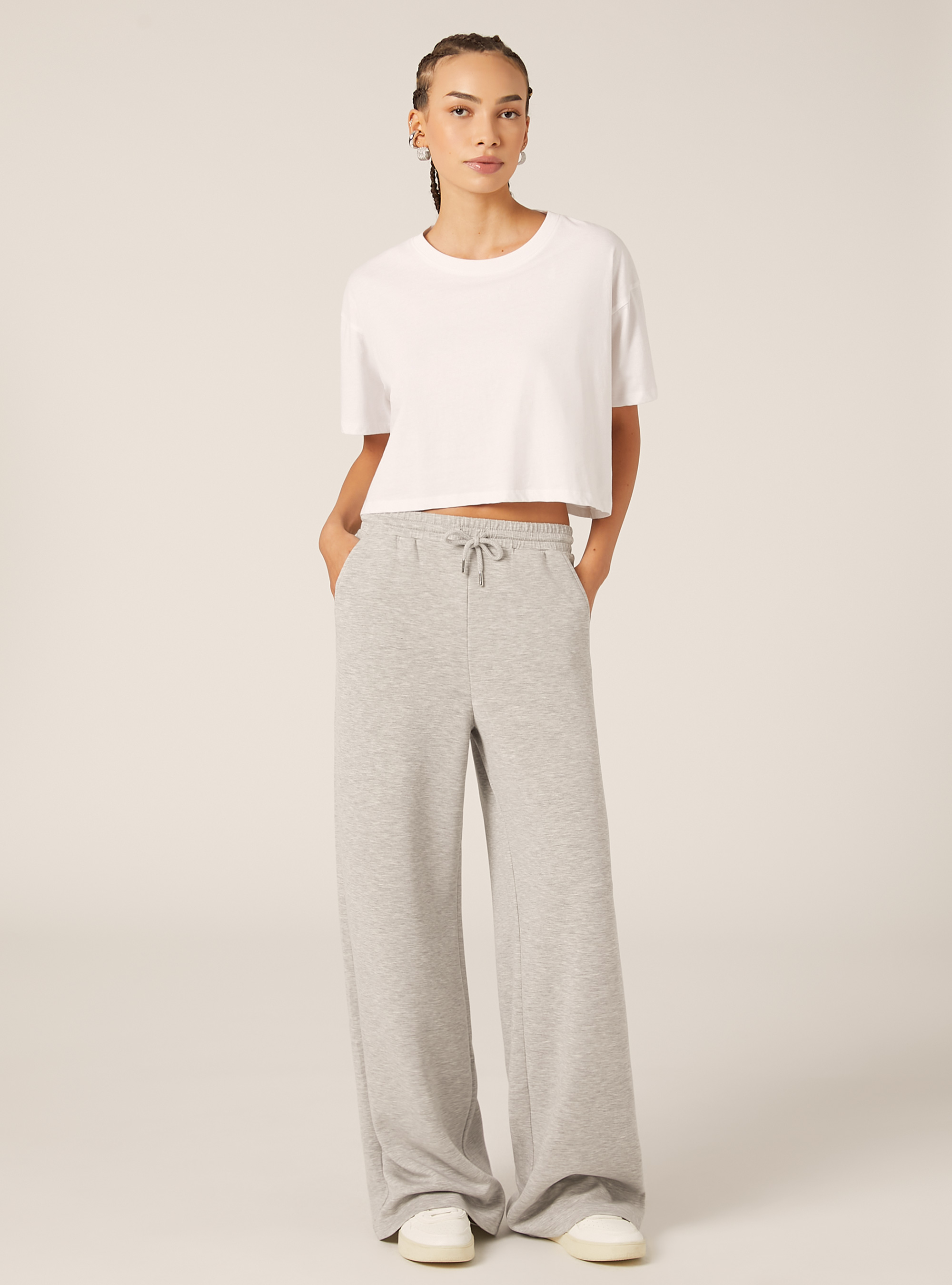 Soft touch wide leg joggers, MGY3 GREY MEL LIGHT
