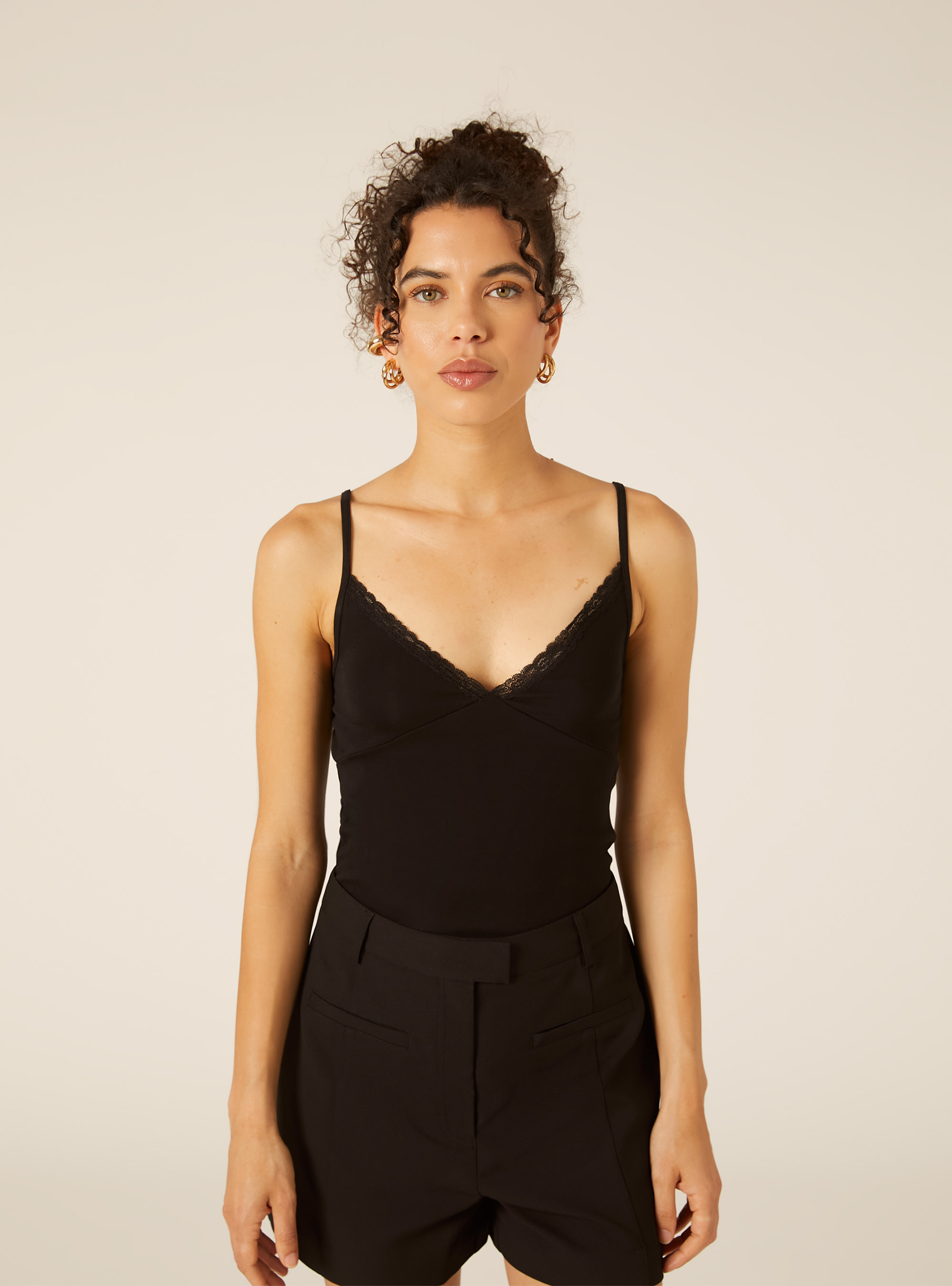 Bralette Top with Lace Detail, BK1 BLACK