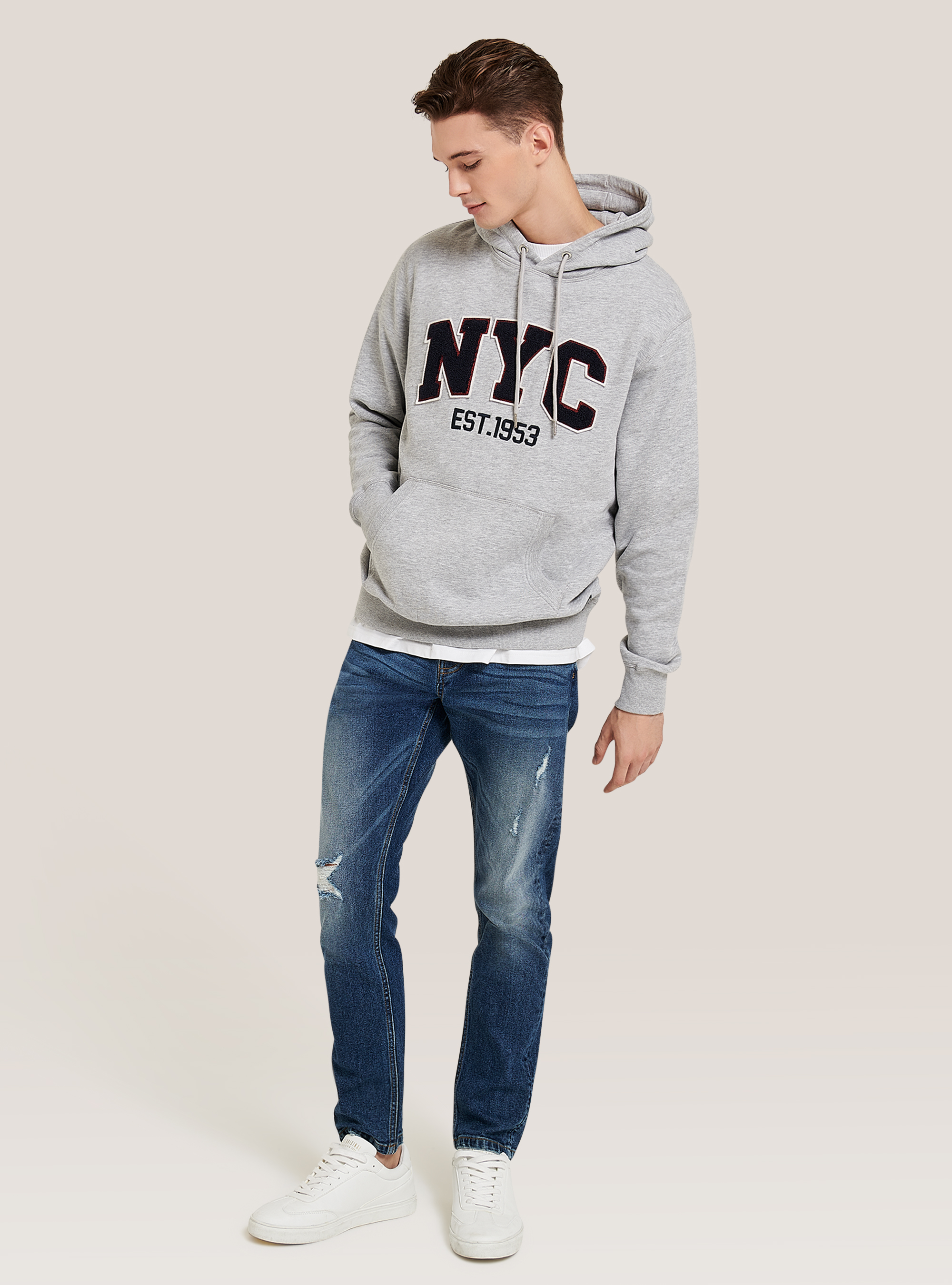 Hoodie with kangaroo pocket, LIGHT GREY MELANGE