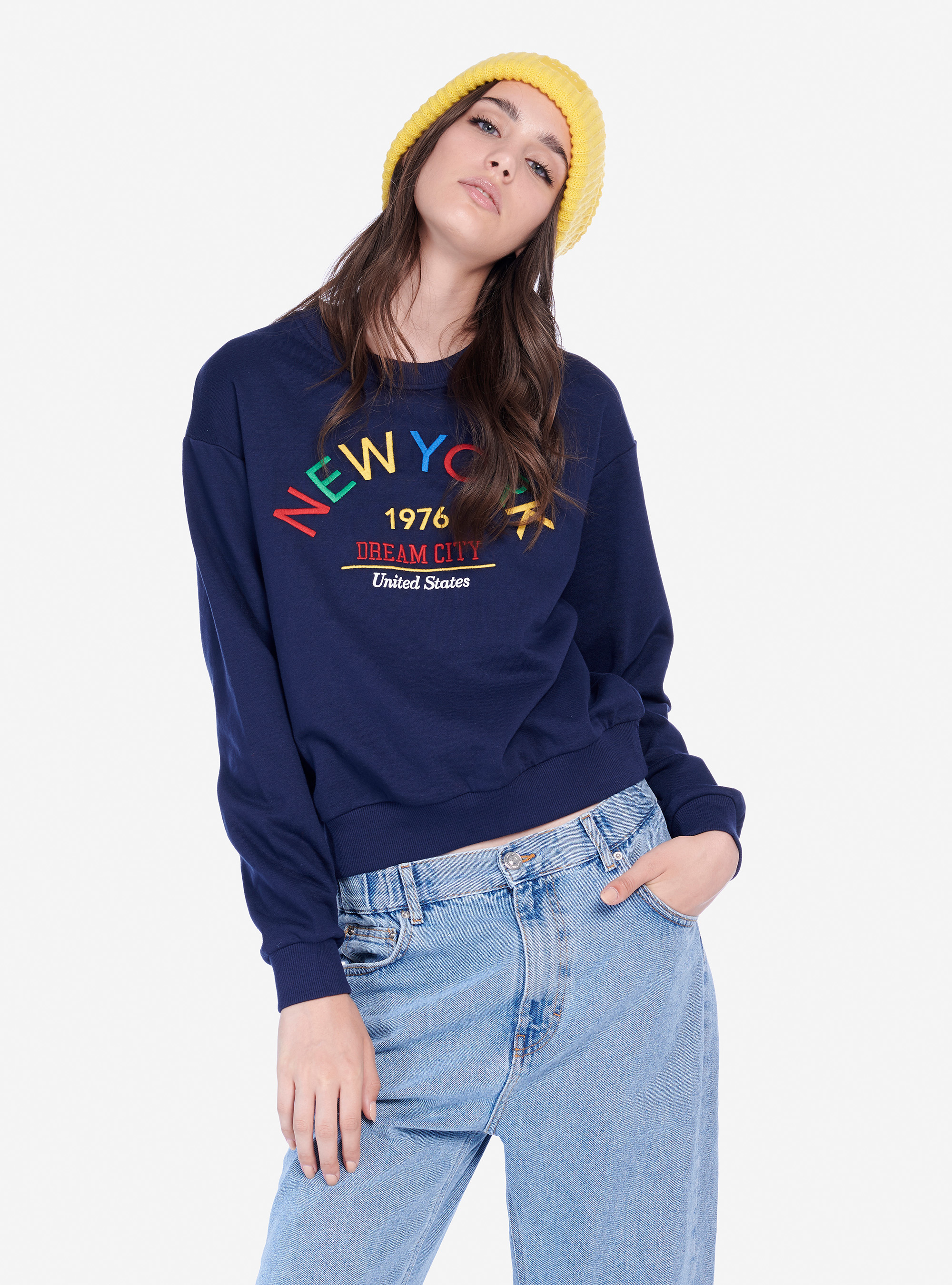 CREWNECK SWEATSHIRT WITH SLOGAN, C2236 BLUE