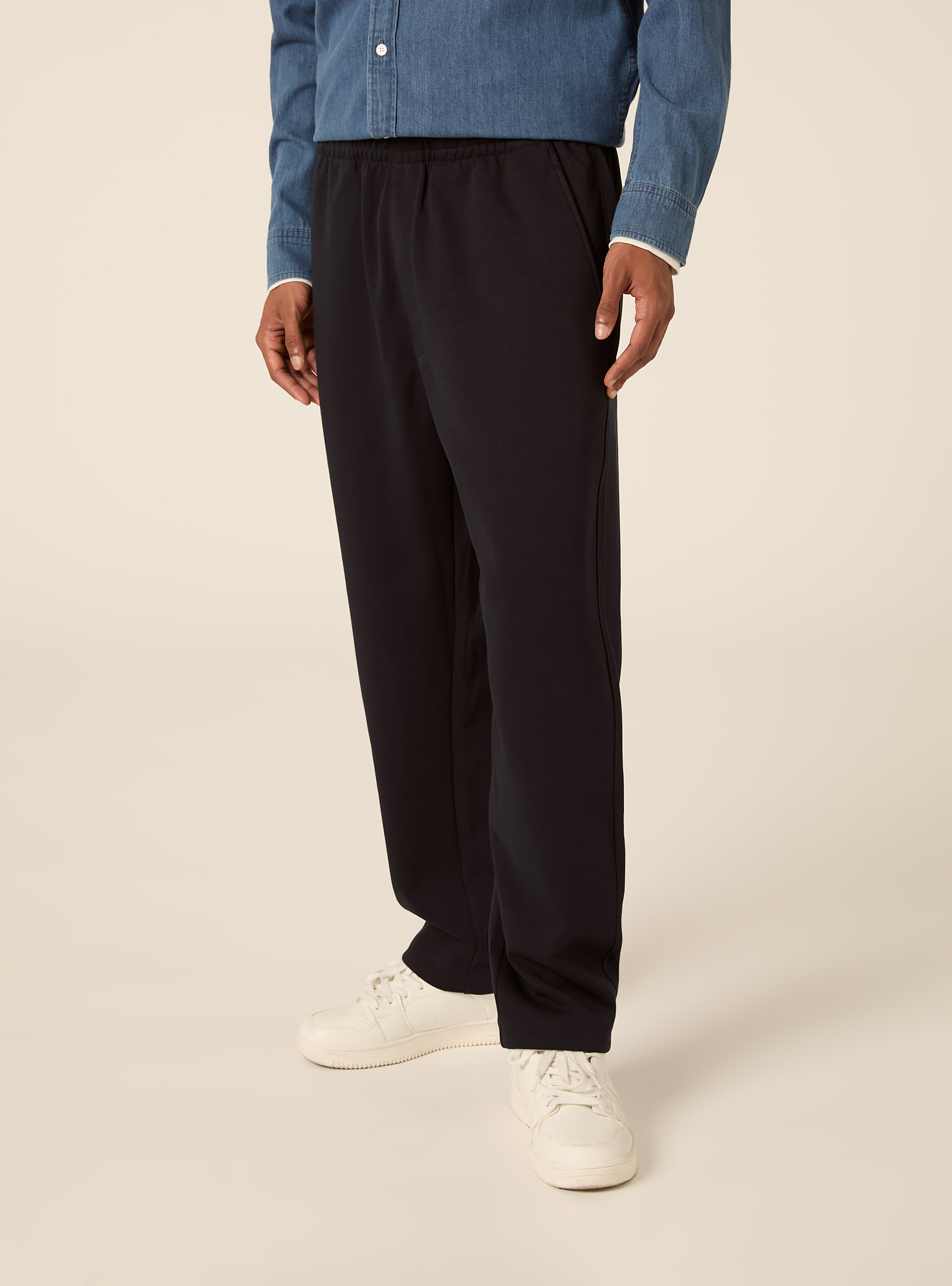 Straight leg interlock fabric jogger trousers, NA1 NAVY DARK