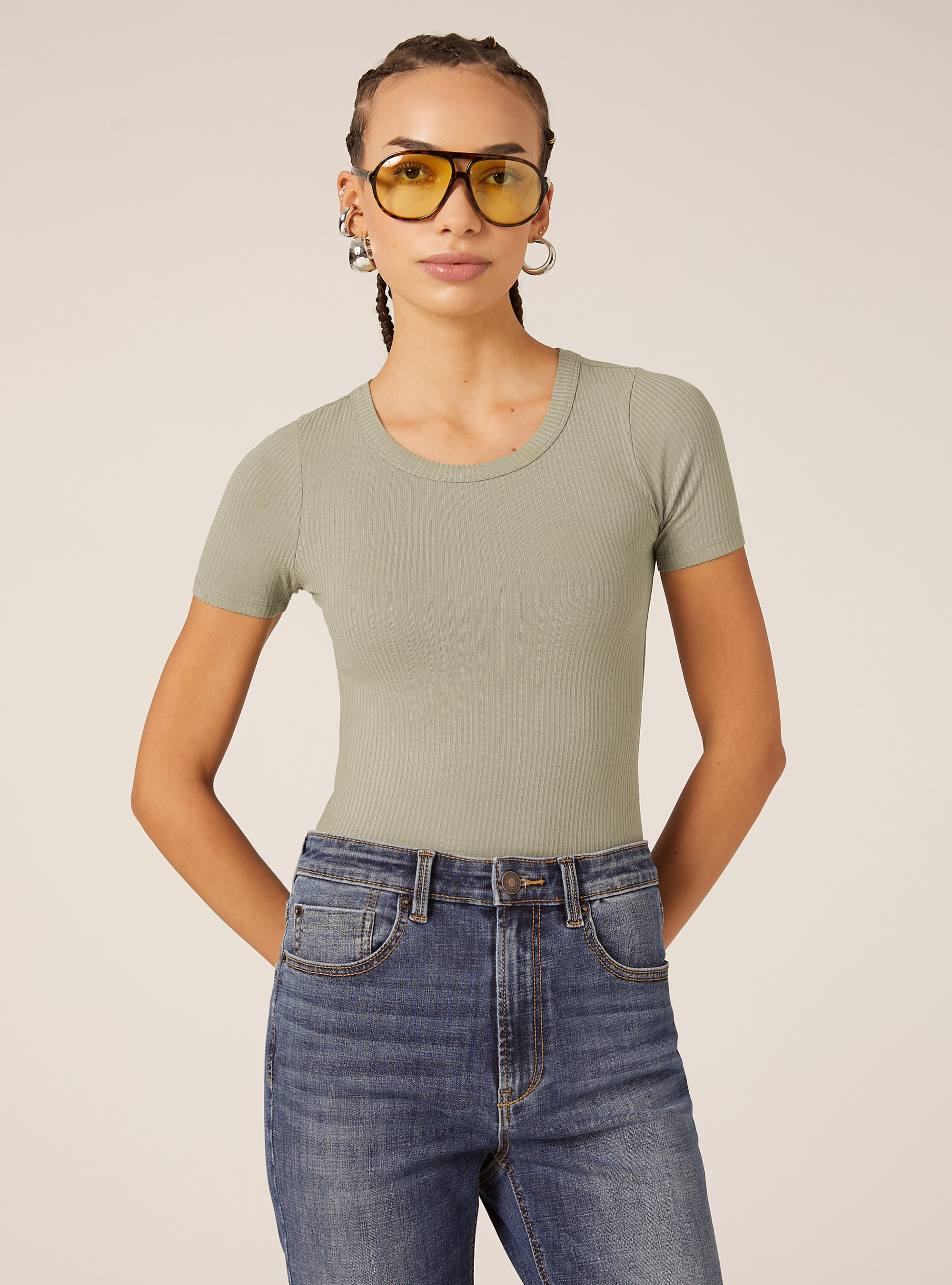 Body à manches courtes cotelées, KY2 KAKY MEDIUM