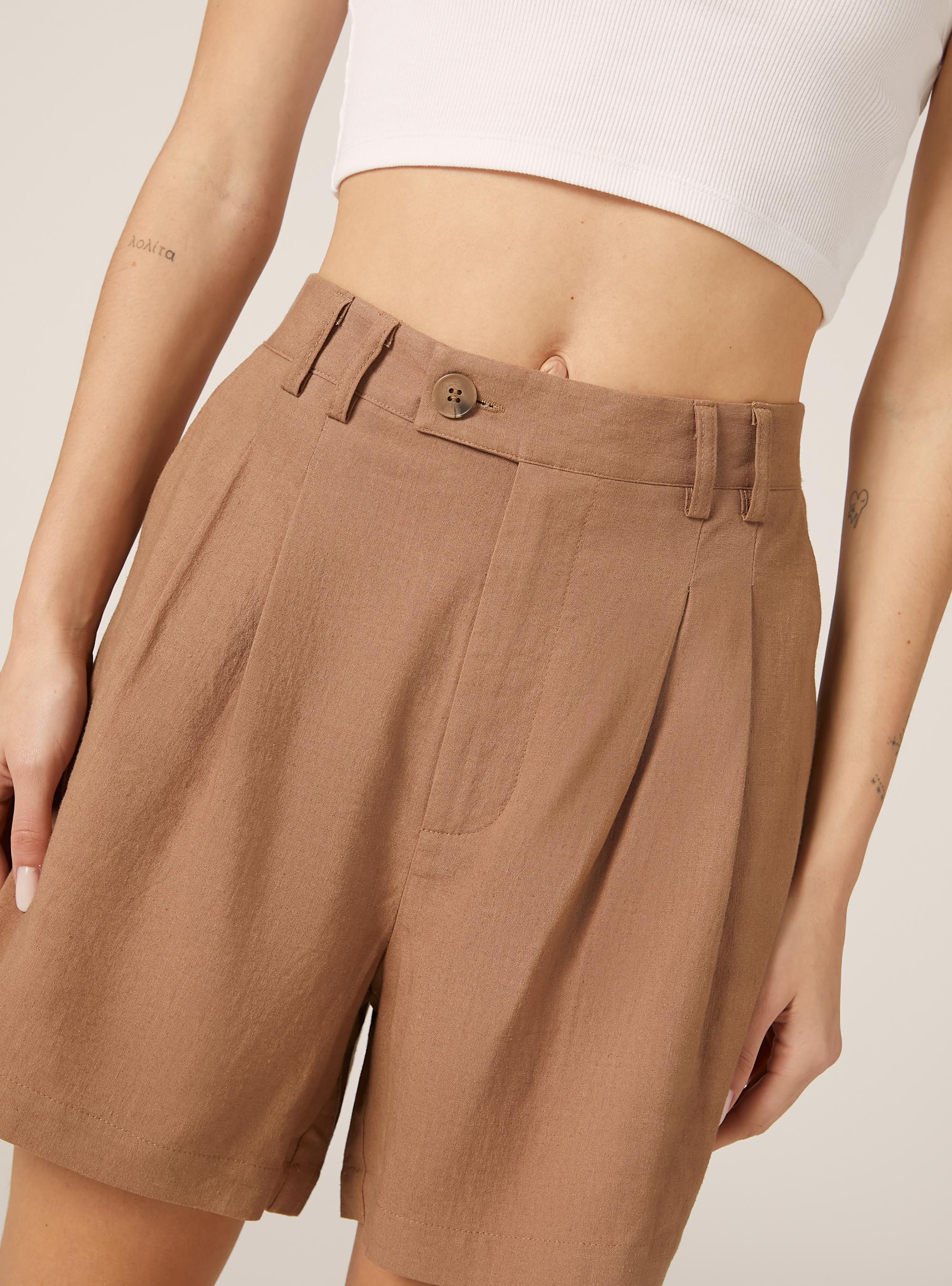 Solid-coloured linen-blend bermuda shorts, TB2 TOBACCO MEDIUM