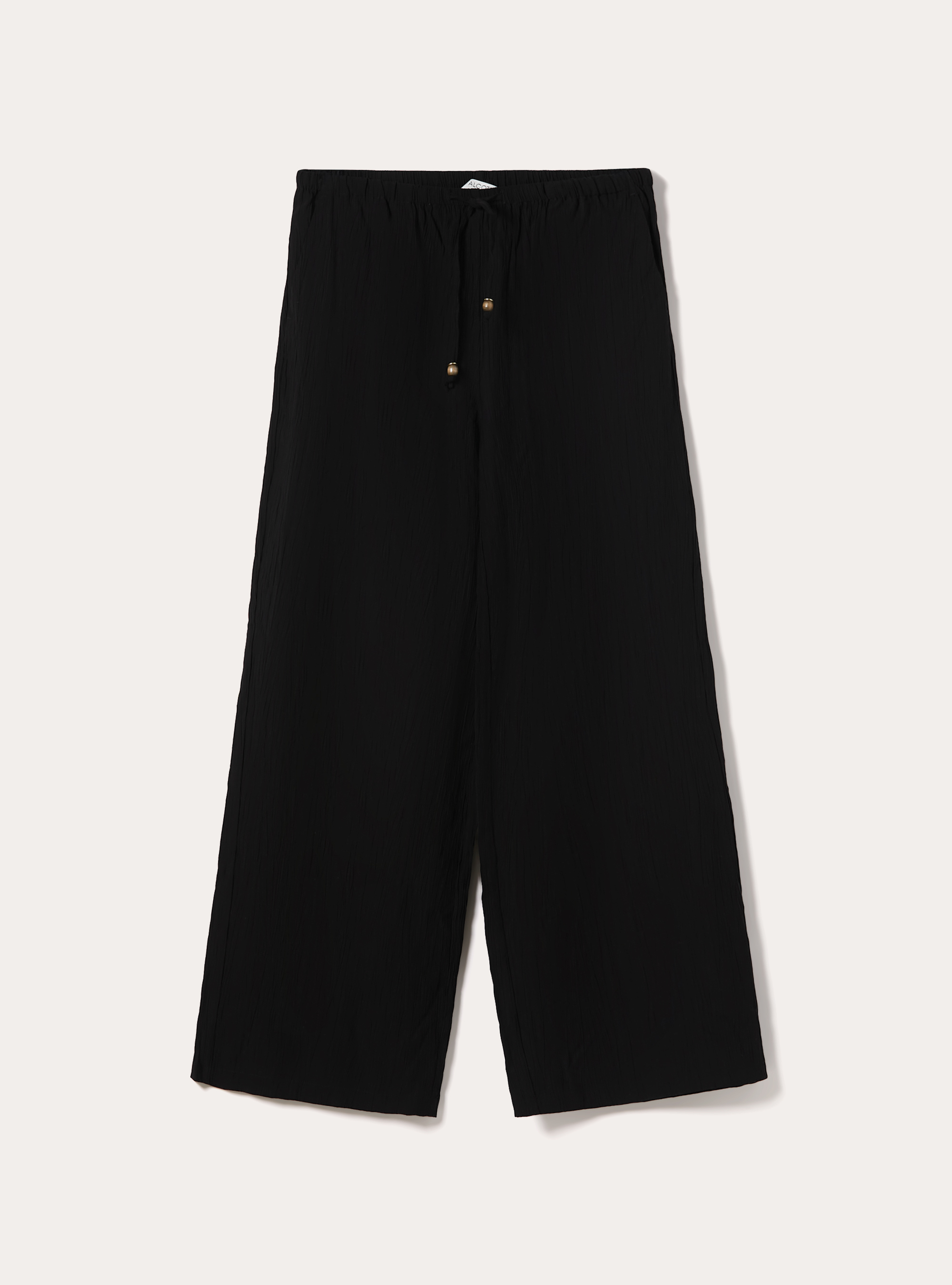 Pantaloni ampi con vita elasticizzata in crepe, NERO