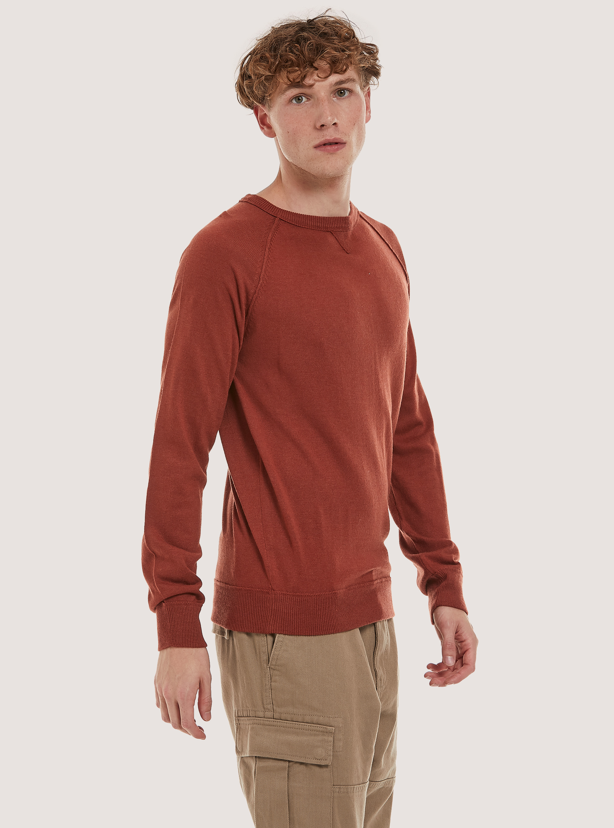 Plain-coloured crew-neck pullover, RT2 RUSTY MEDIUM